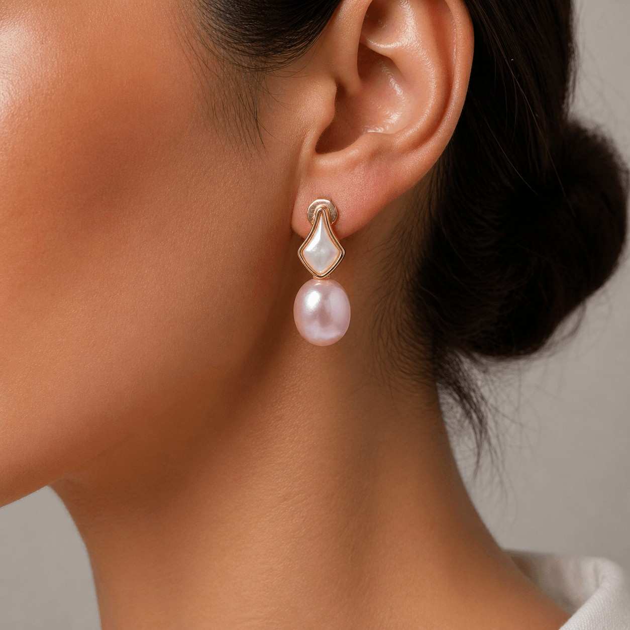 Pink Fresh Pearl Drop Earrings – Gold Finish