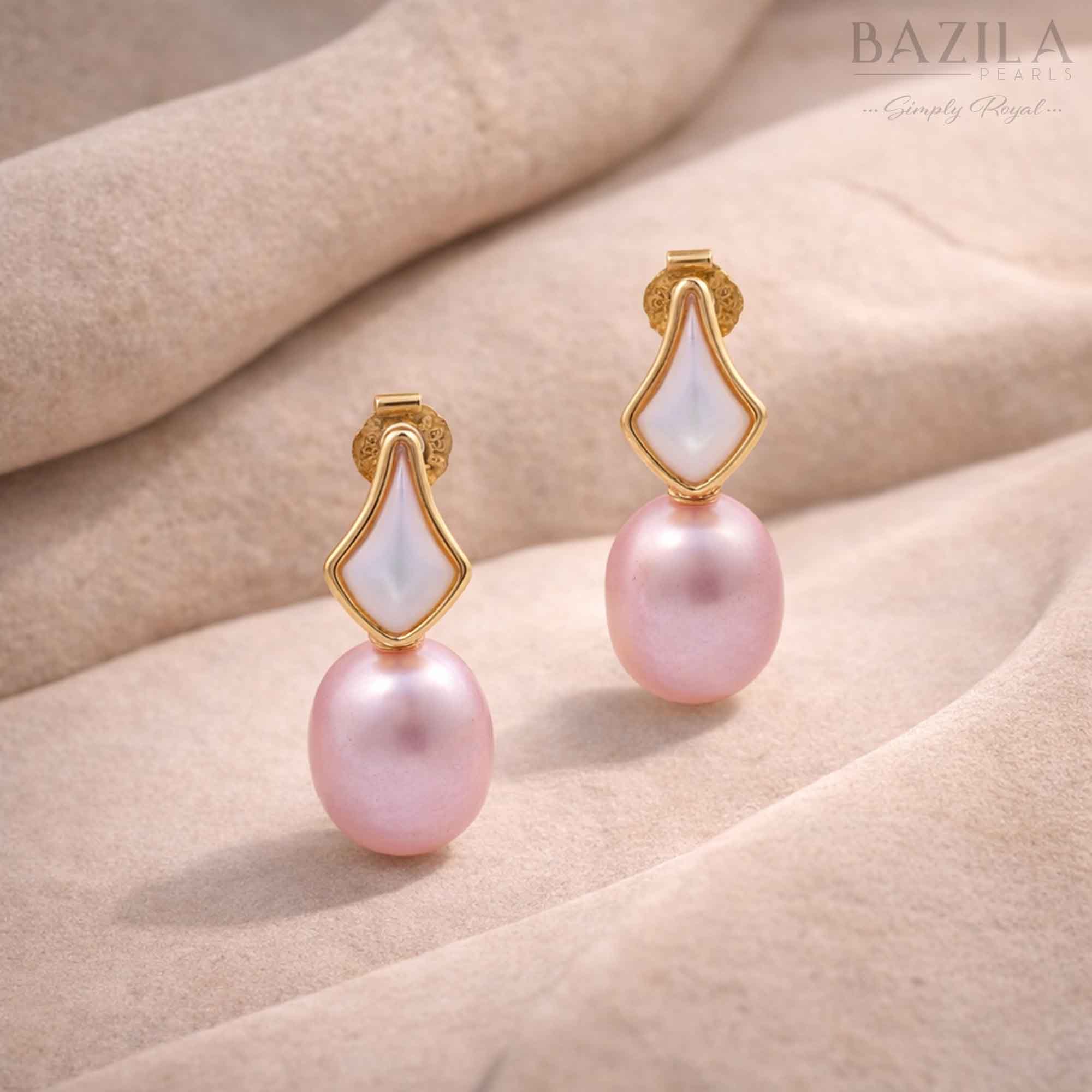 Pink Fresh Pearl Drop Earrings – Gold Finish