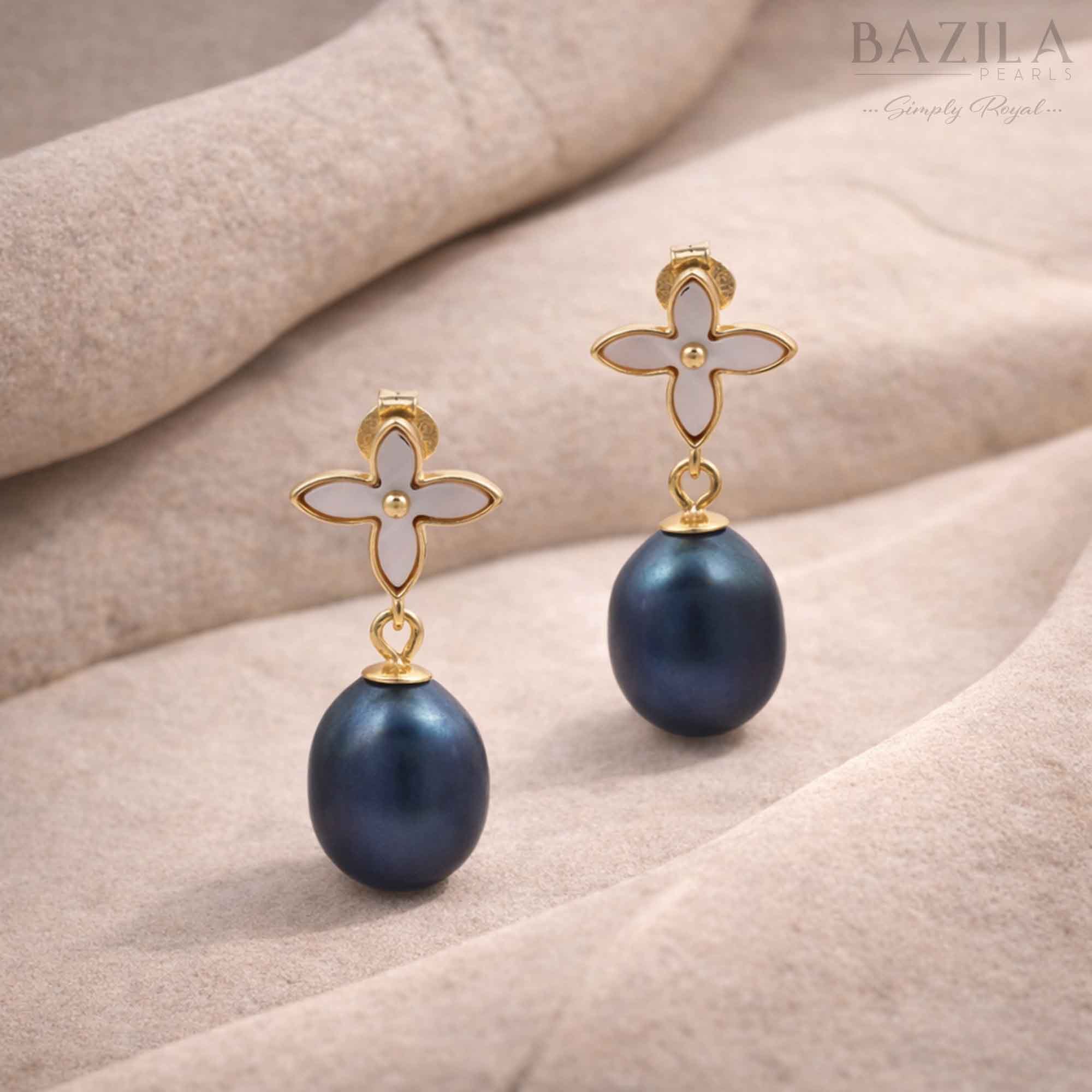 Black Fresh Pearl Drop Earrings – Gold Finish