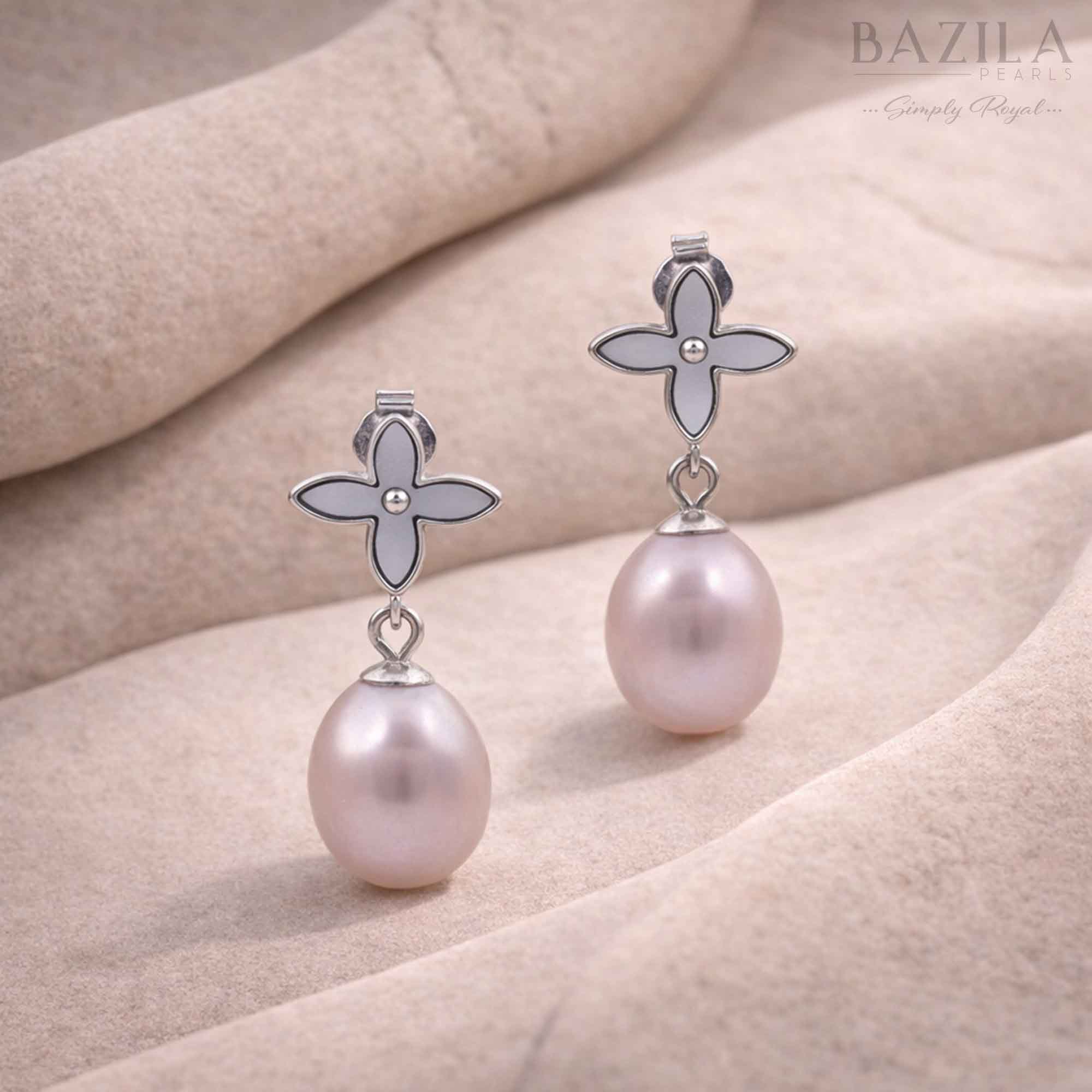 Pink Fresh Pearl Drop Earrings – Silver Finish
