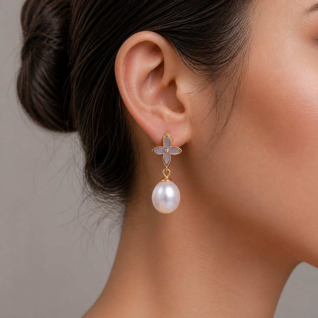 White Fresh Pearl Drop Earrings – Gold Finish