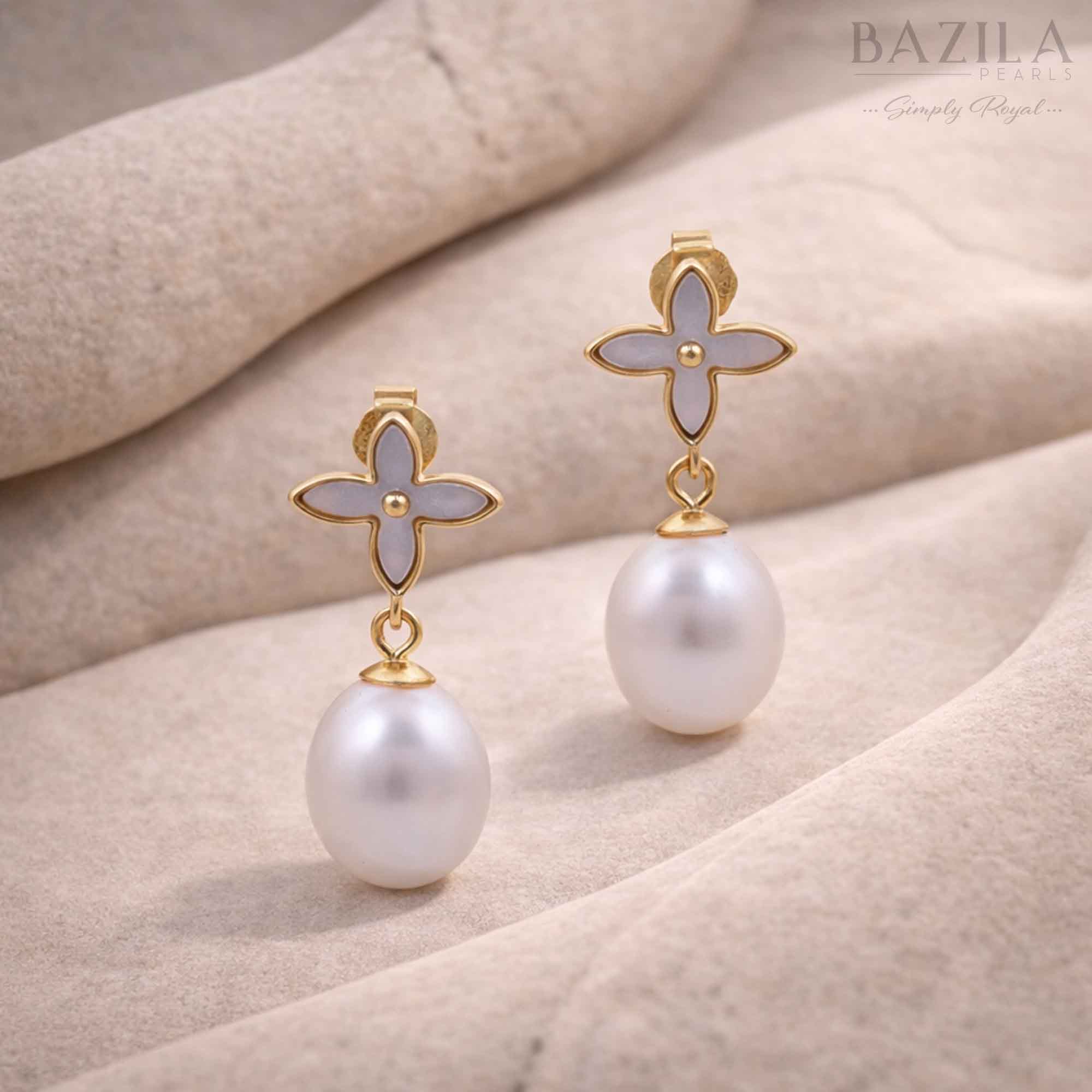 White Fresh Pearl Drop Earrings – Gold Finish