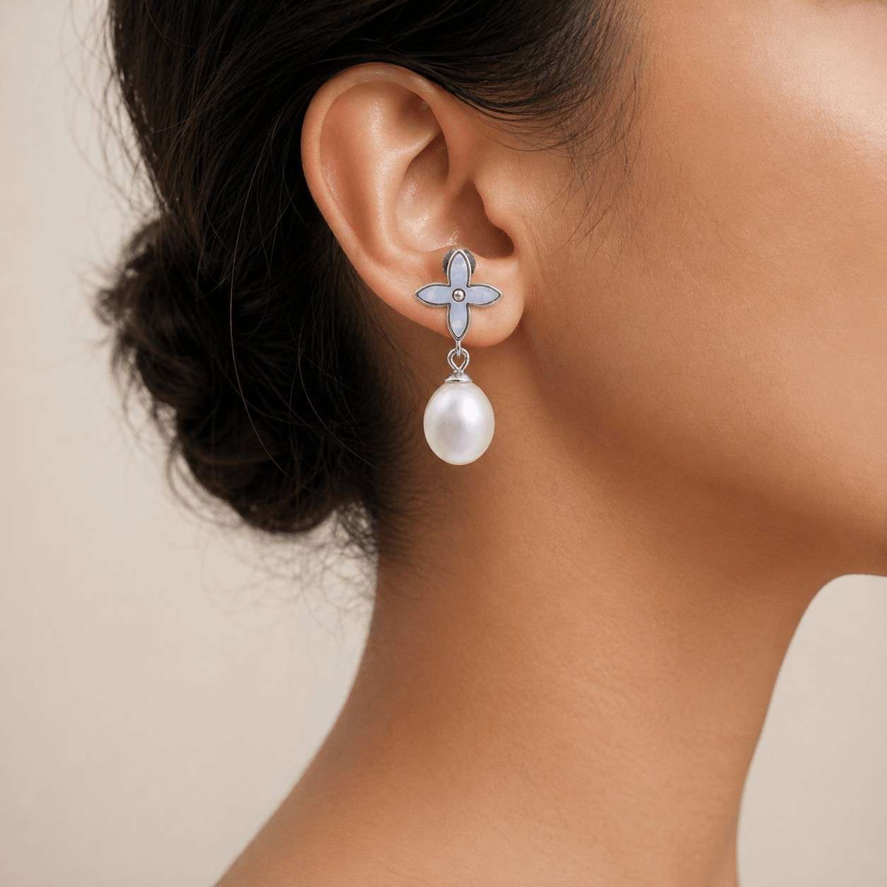 White Fresh Pearl Drop Earrings – Silver Finish