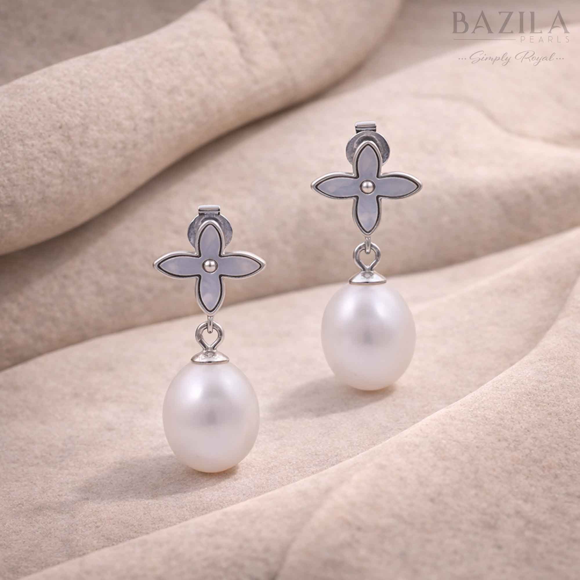 White Fresh Pearl Drop Earrings – Silver Finish