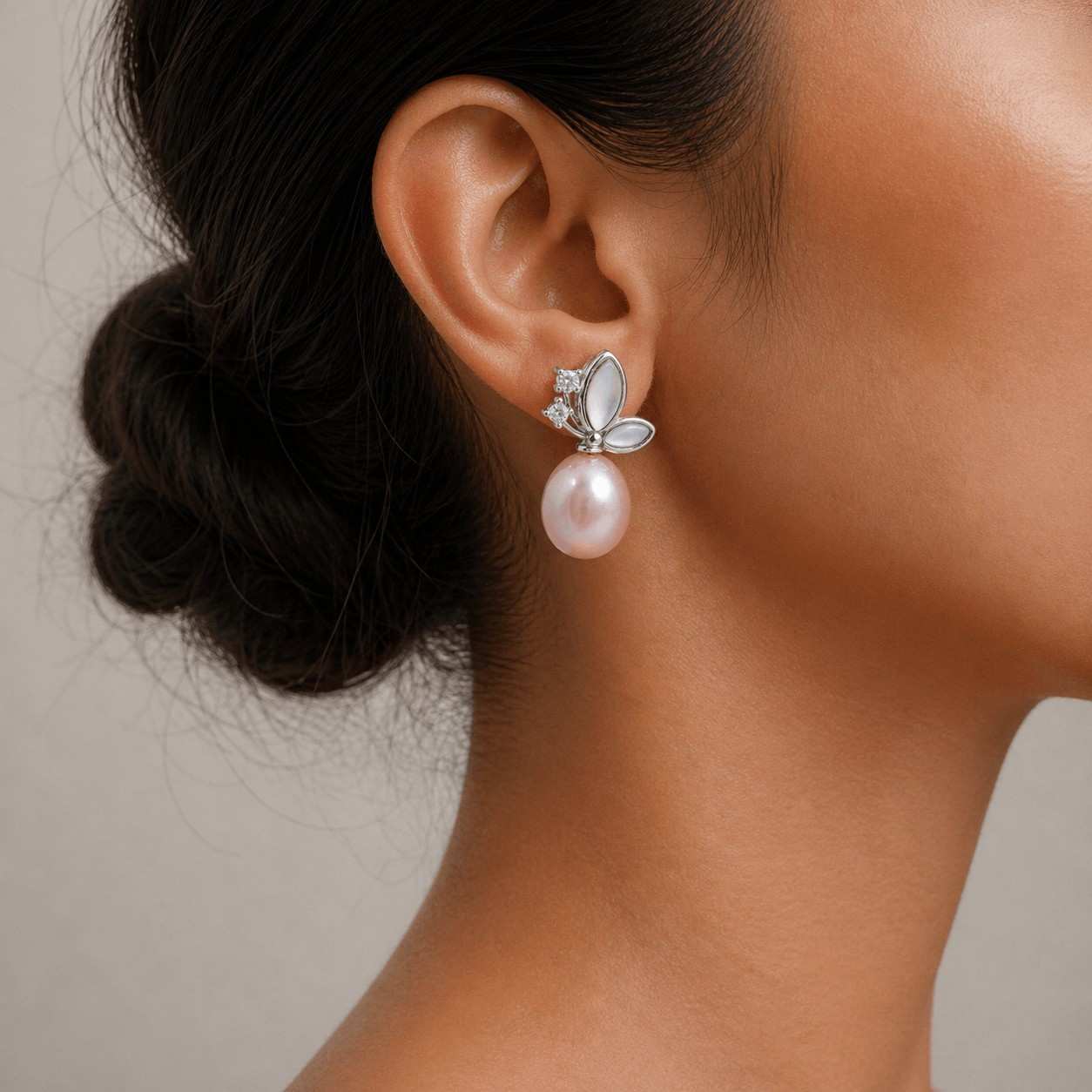 Pink Fresh Pearl Drop Earrings – Silver Floral Design