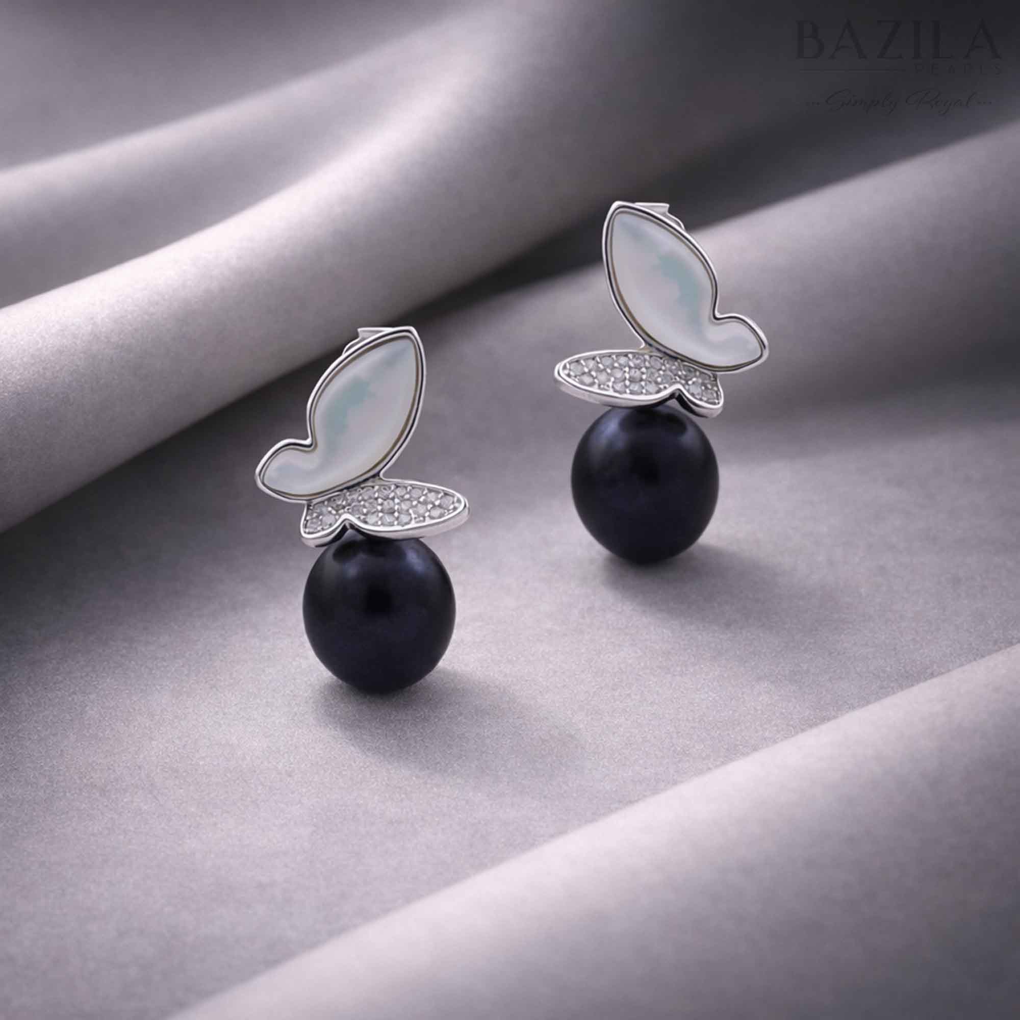 Midnight Flutter Black Pearl Earrings