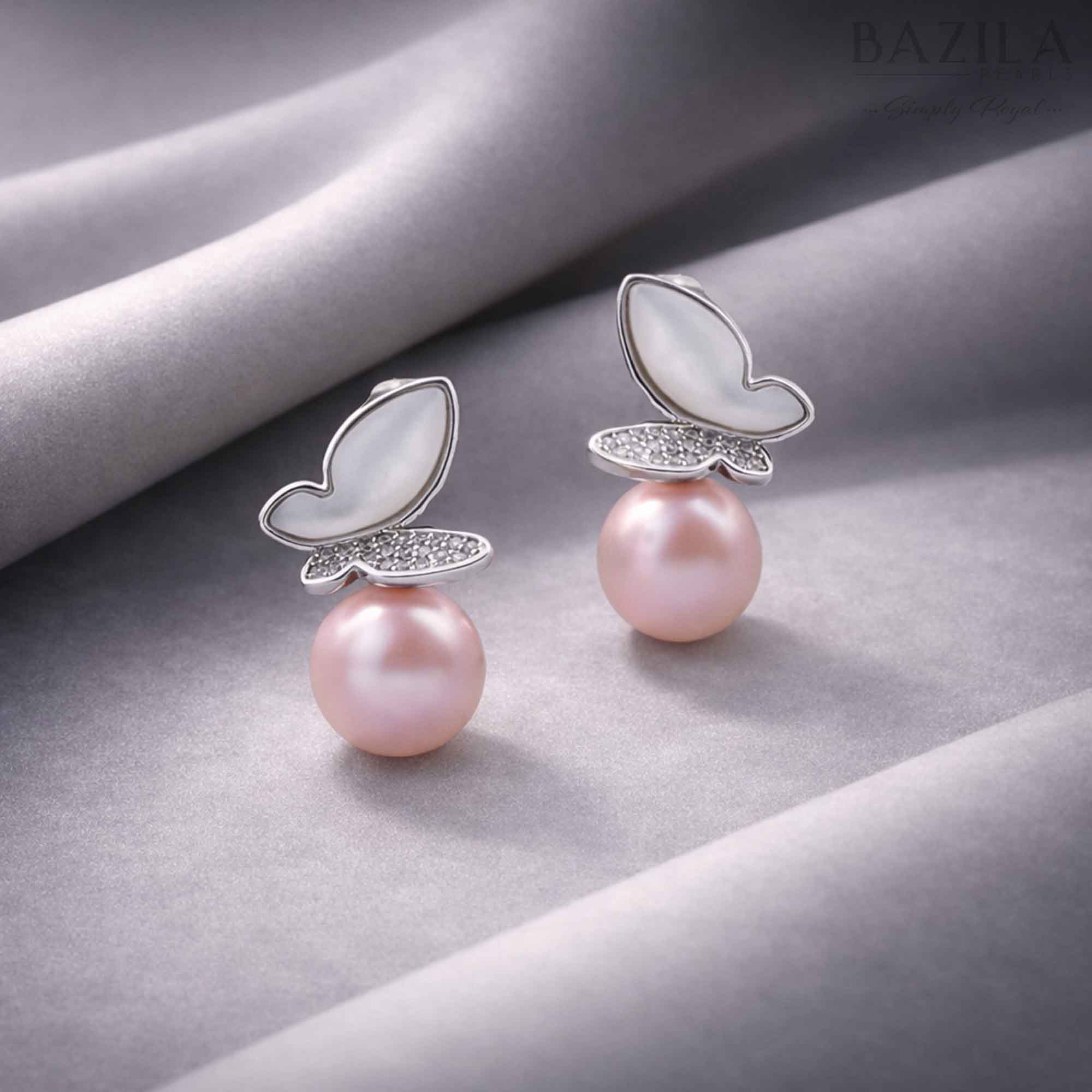 Fresh Pearl Butterfly Studs – Silver Elegance