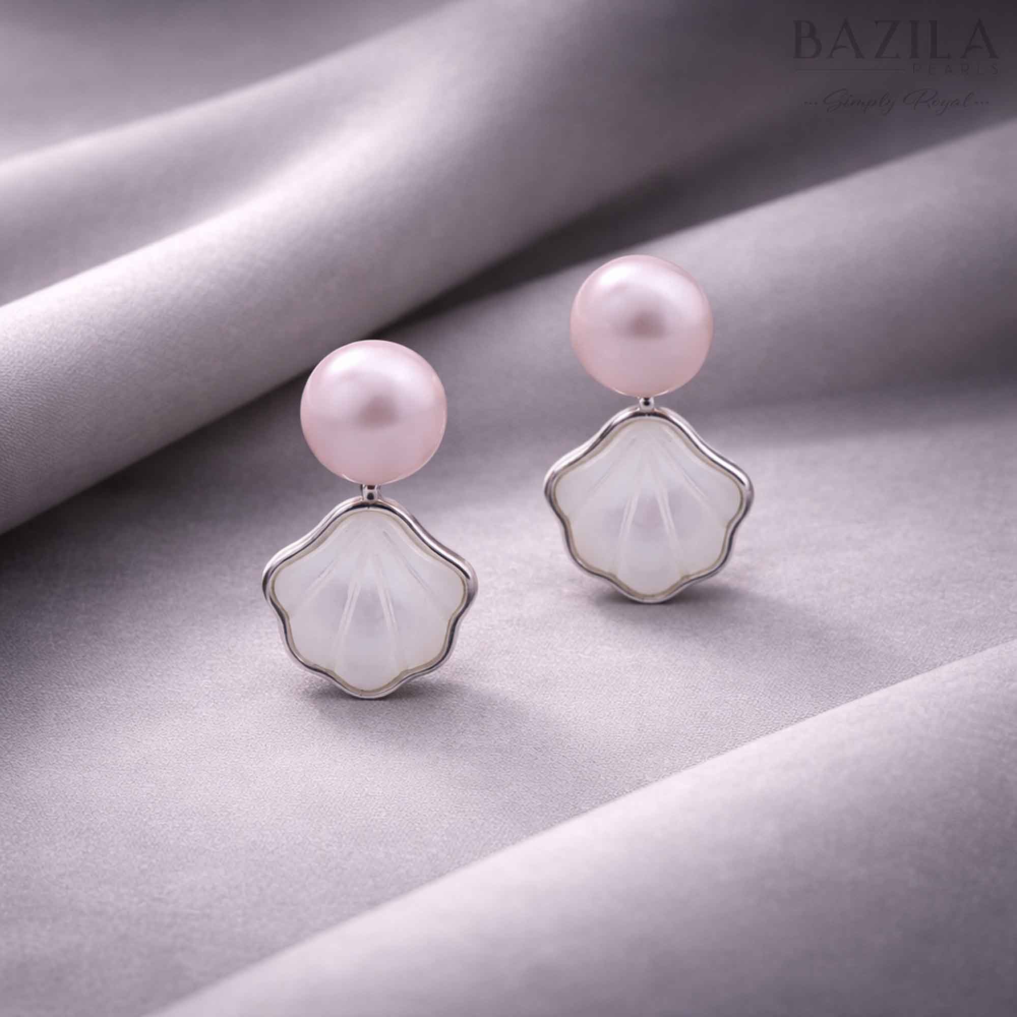 Pink Fresh Pearl Shell Drop Earrings – Silver Finish