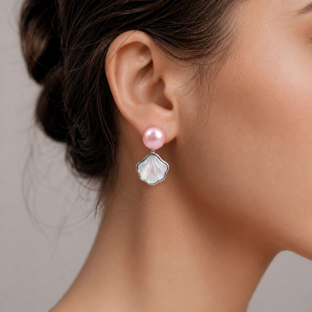 Pink Fresh Pearl Shell Drop Earrings – Silver Finish