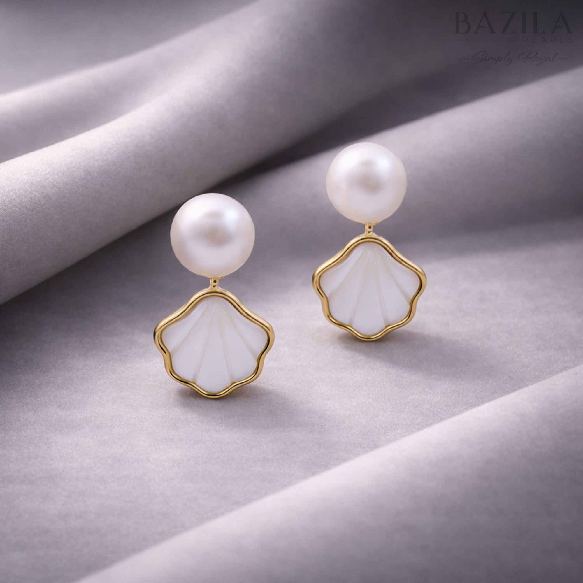 White Fresh Pearl Shell Drop Earrings – Gold Finish