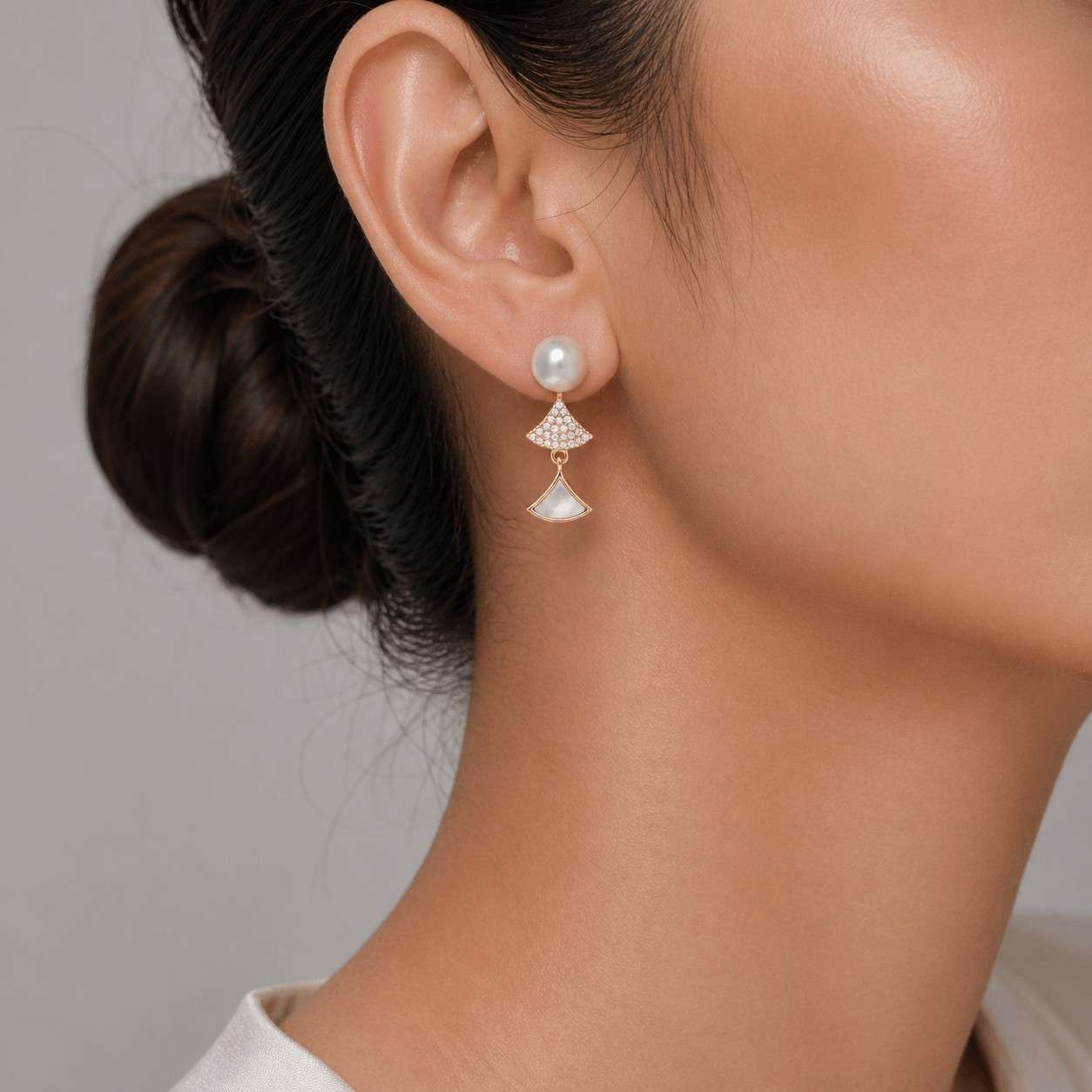 White Fresh Pearl Fan Drop Earrings – Gold Finish