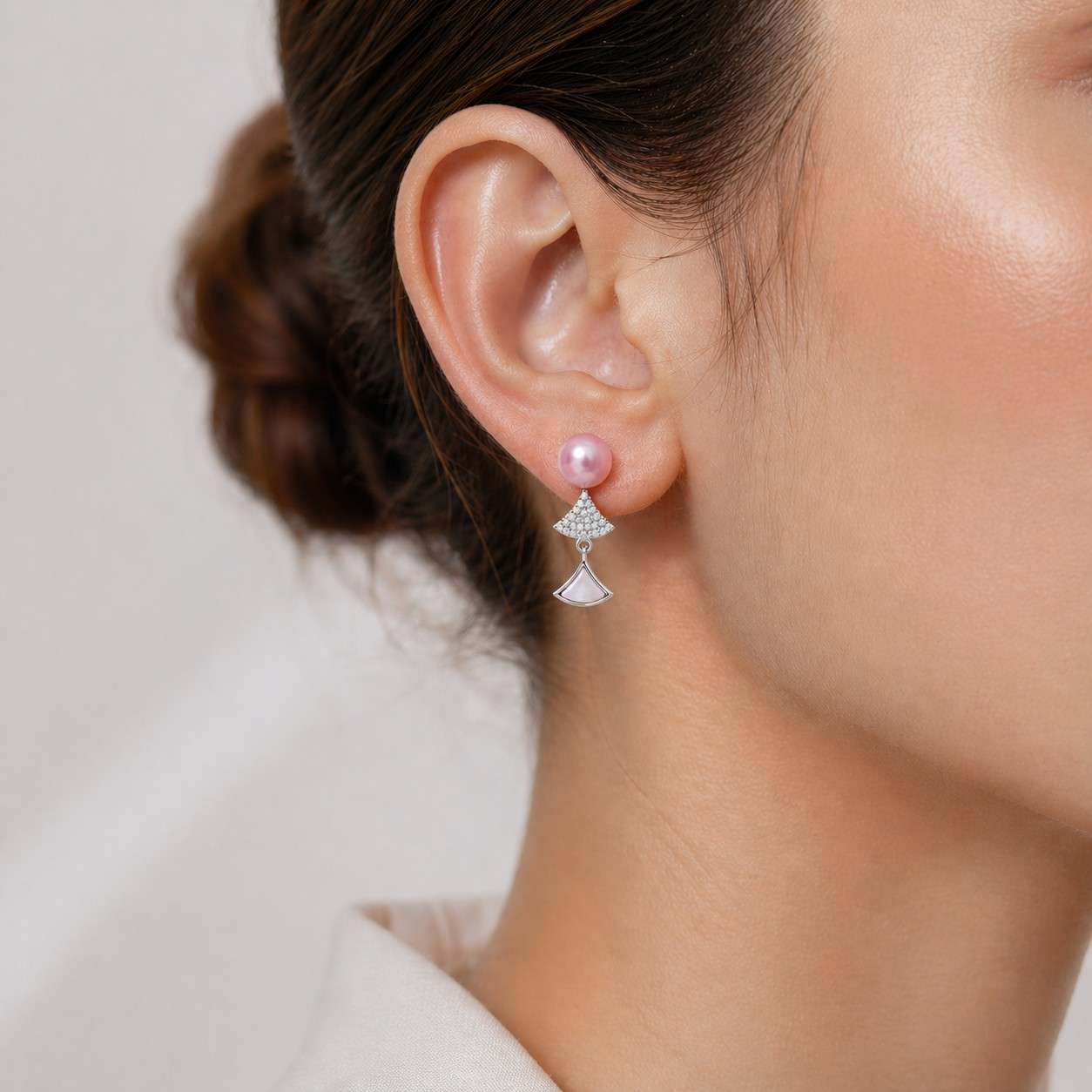 White Fresh Pearl Fan Drop Earrings – Silver Finish