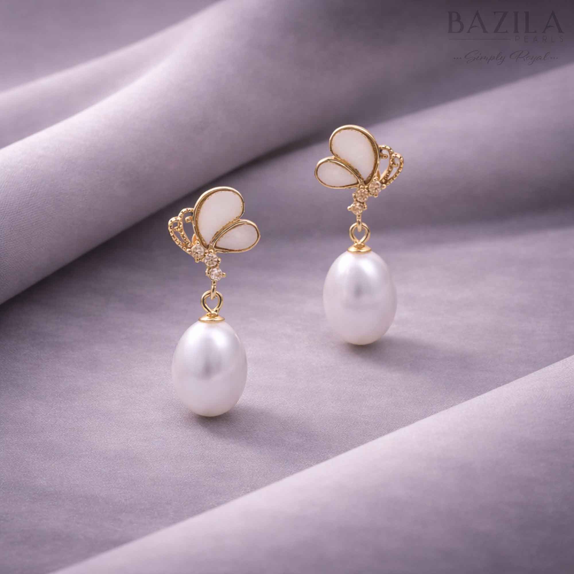 Golden Butterfly Pearl Drop Earrings