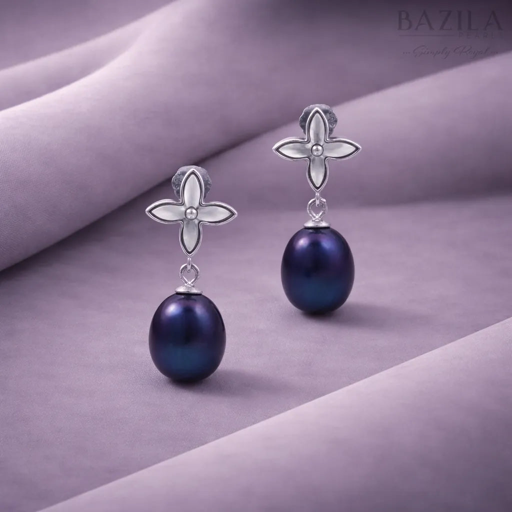 Black Fresh Pearl Butterfly Drop Earrings