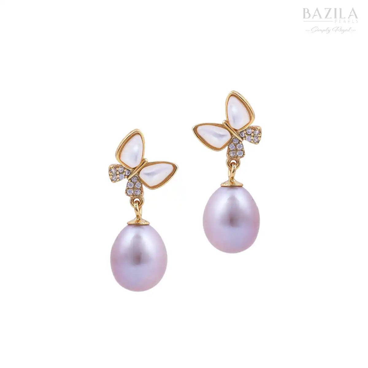 Elegant Freshwater Pearl Wing Design Silver Earrings