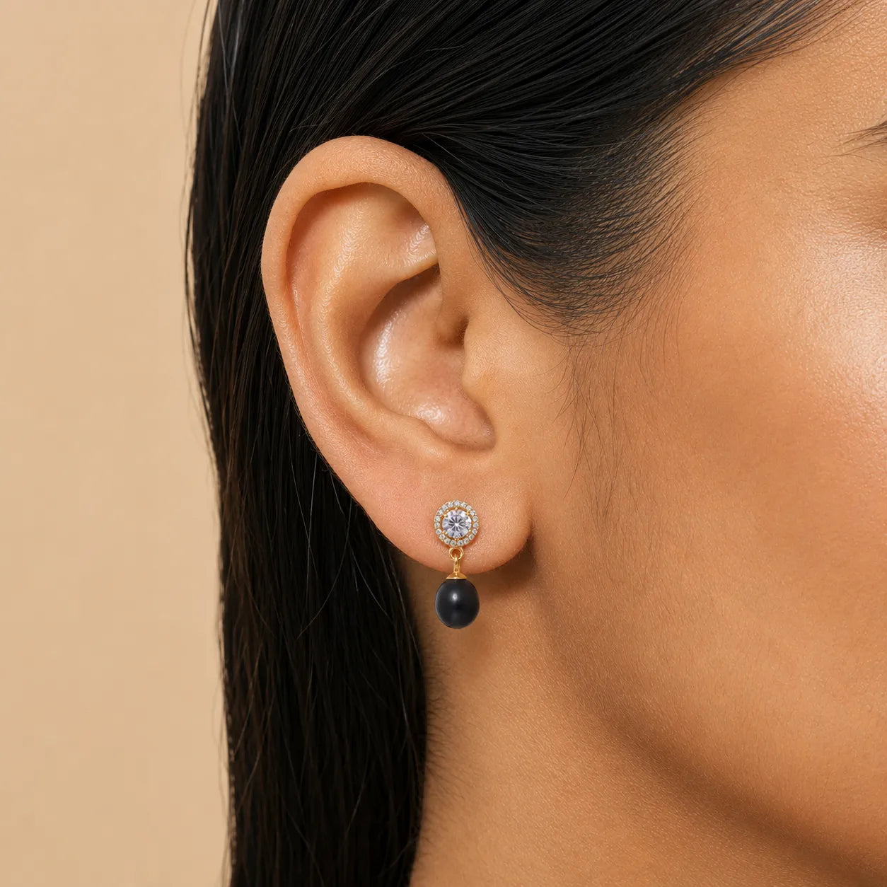 Black Freshwater Pearl Halo Drop Earrings