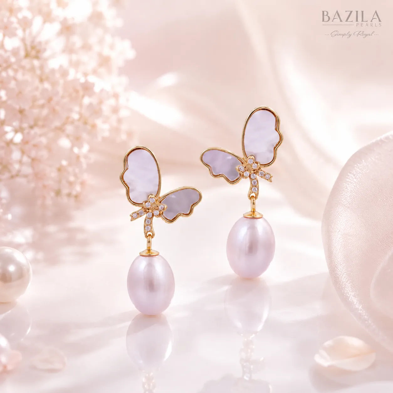 Pink Freshwater Pearl Butterfly Drop Earrings