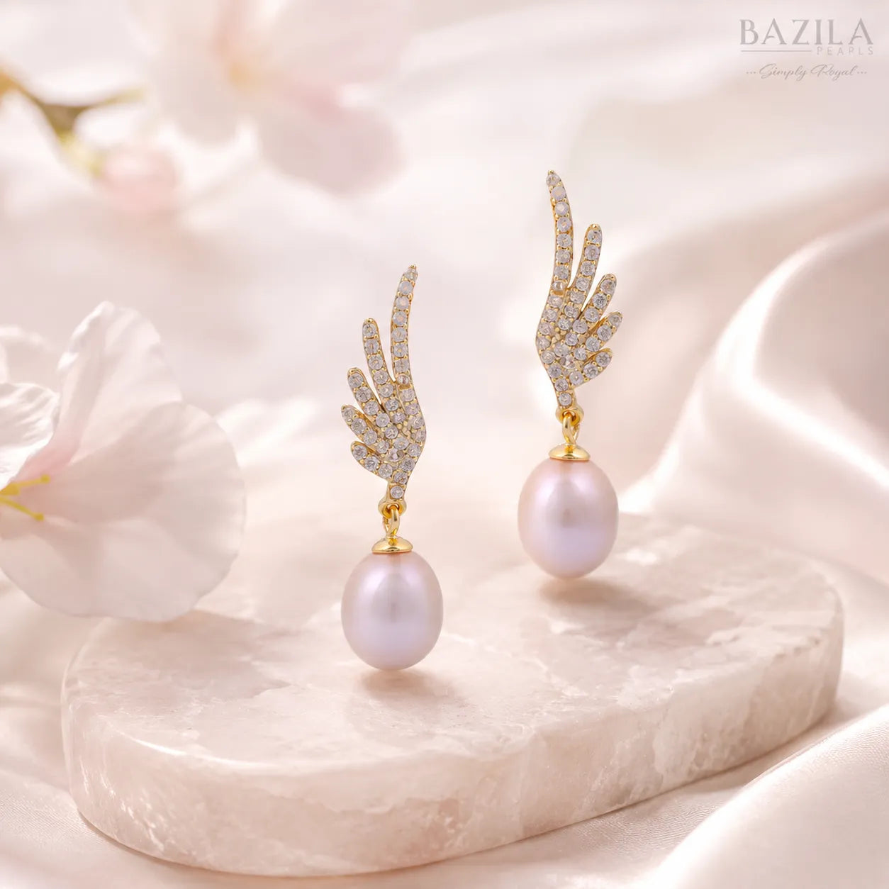 Pink Freshwater Pearl Angel Wing Drop Earrings