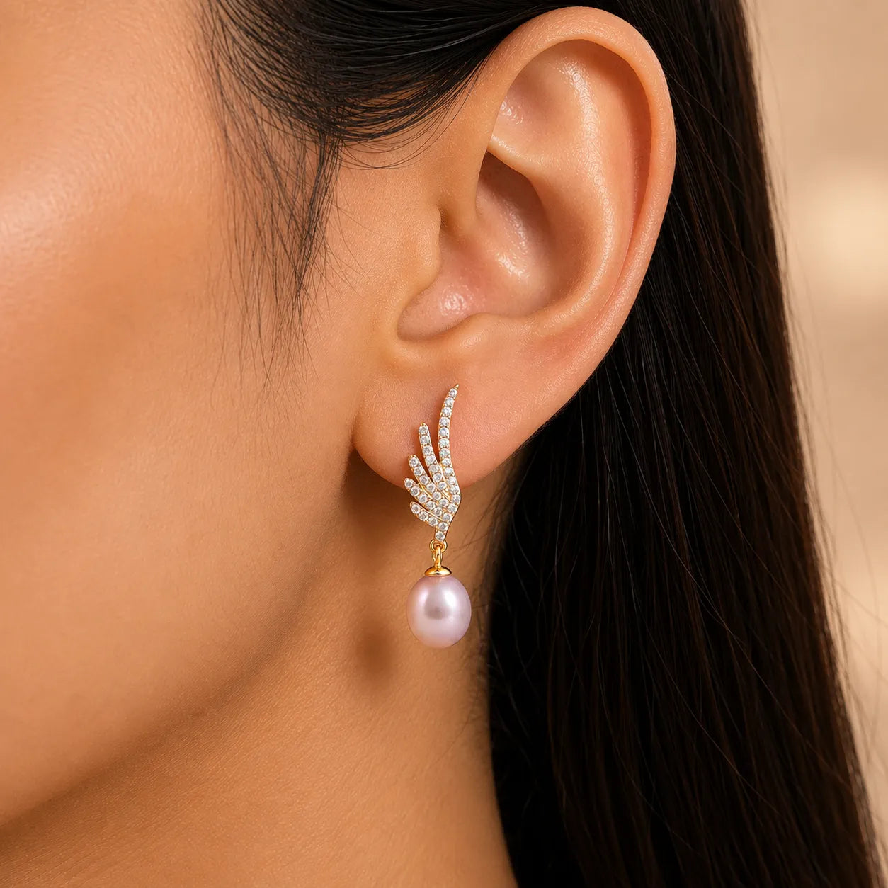 Pink Freshwater Pearl Angel Wing Drop Earrings