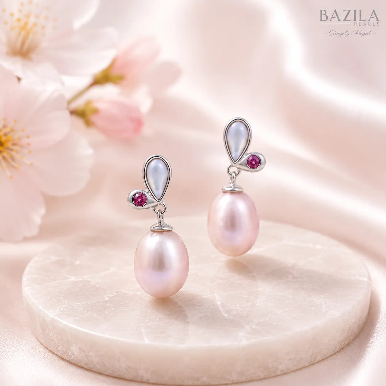 Pink Freshwater Pearl Silver Drop Earrings