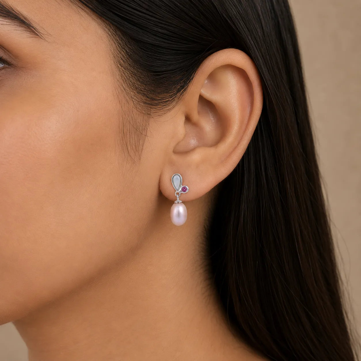 Pink Freshwater Pearl Silver Drop Earrings