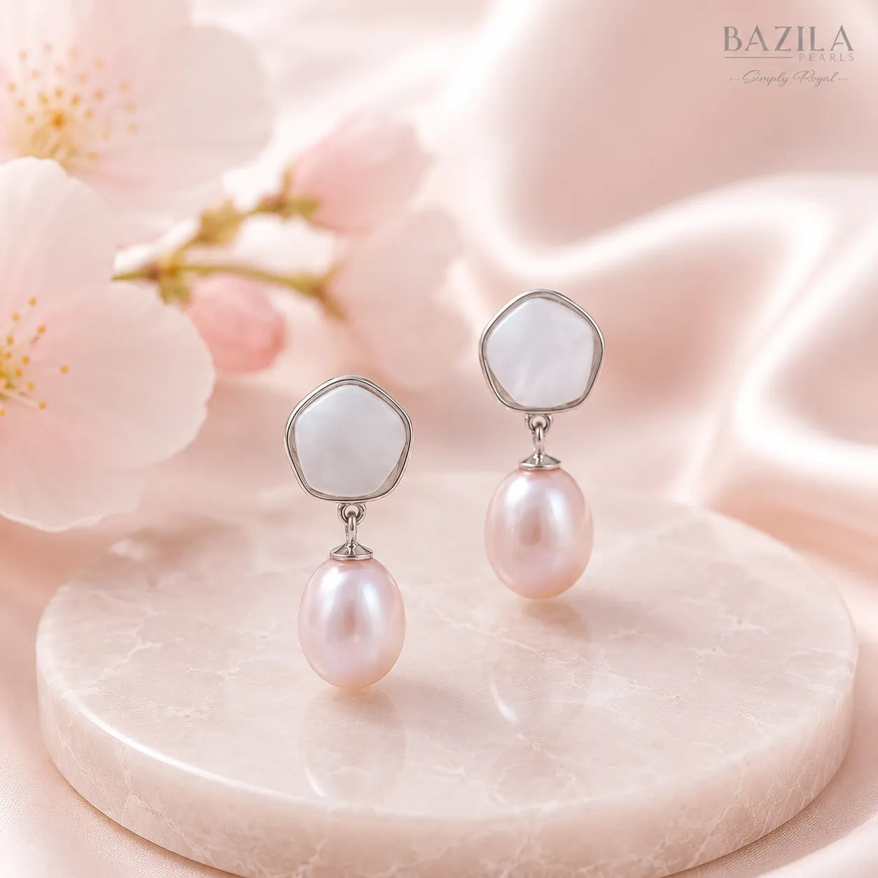 Pink Freshwater Pearl Silver Drop Earrings