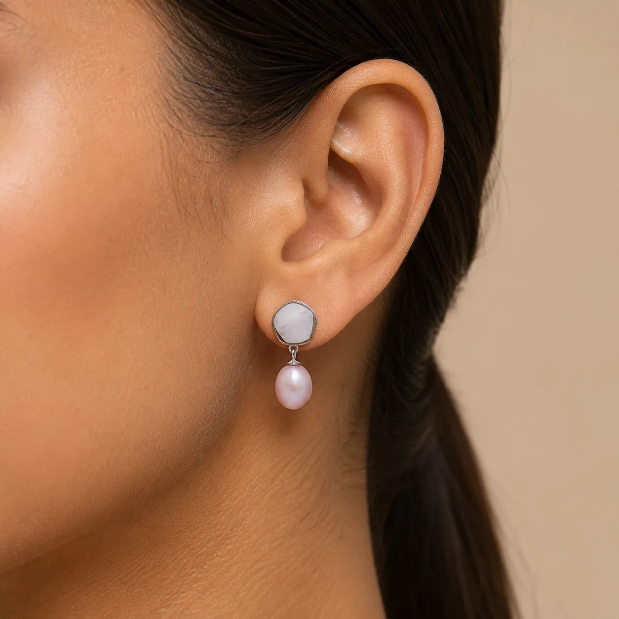 Pink Freshwater Pearl Silver Drop Earrings