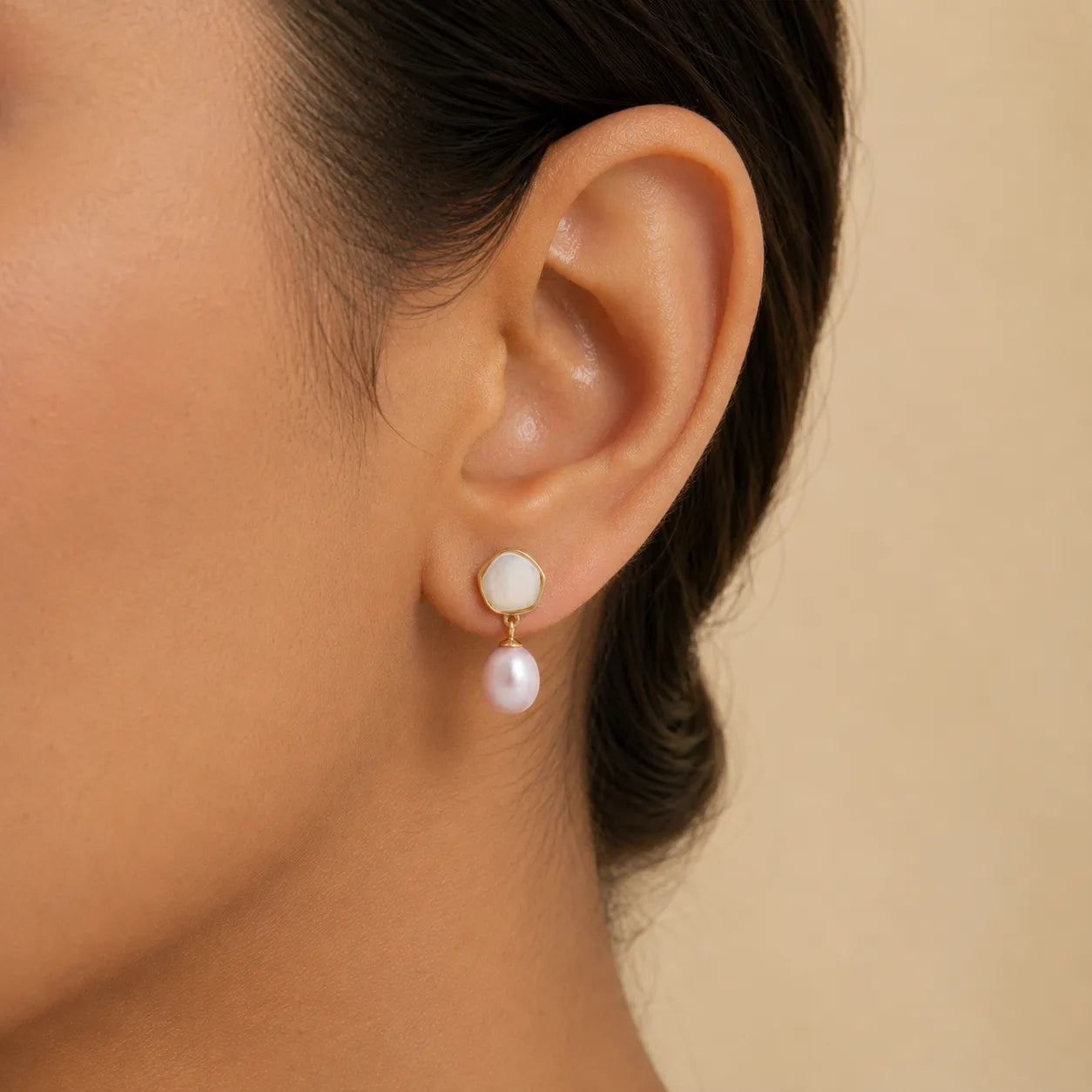 Pink Freshwater Pearl Gold Drop Sliver Earrings