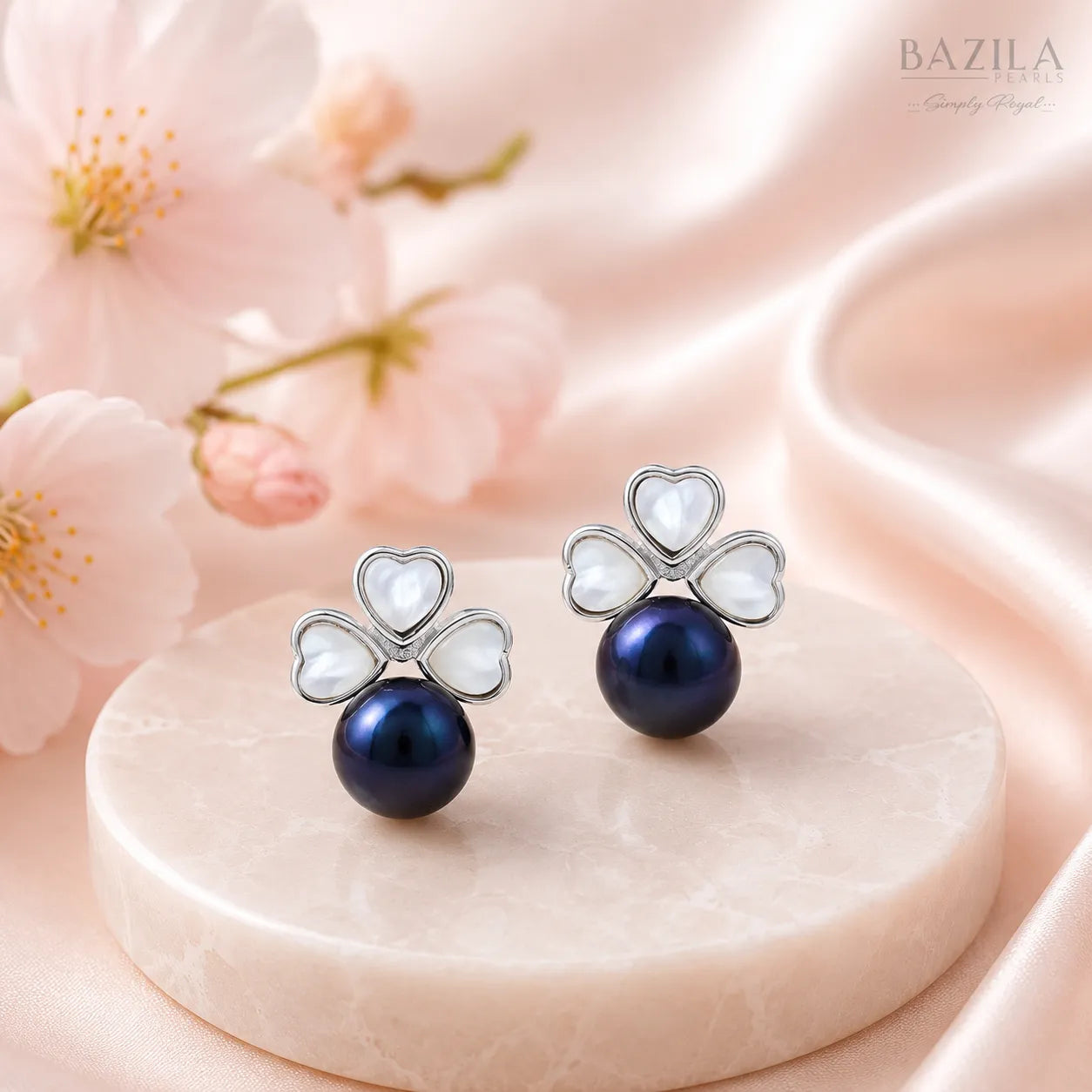 Blue Freshwater Pearl Clover Silver Stud Earrings