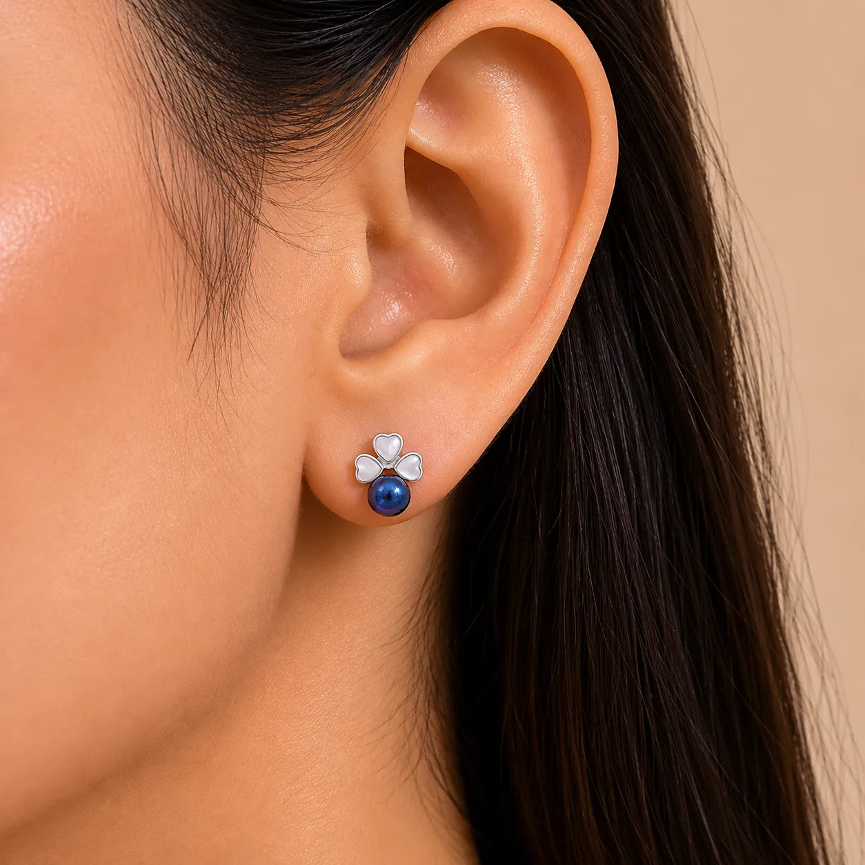 Blue Freshwater Pearl Clover Silver Stud Earrings