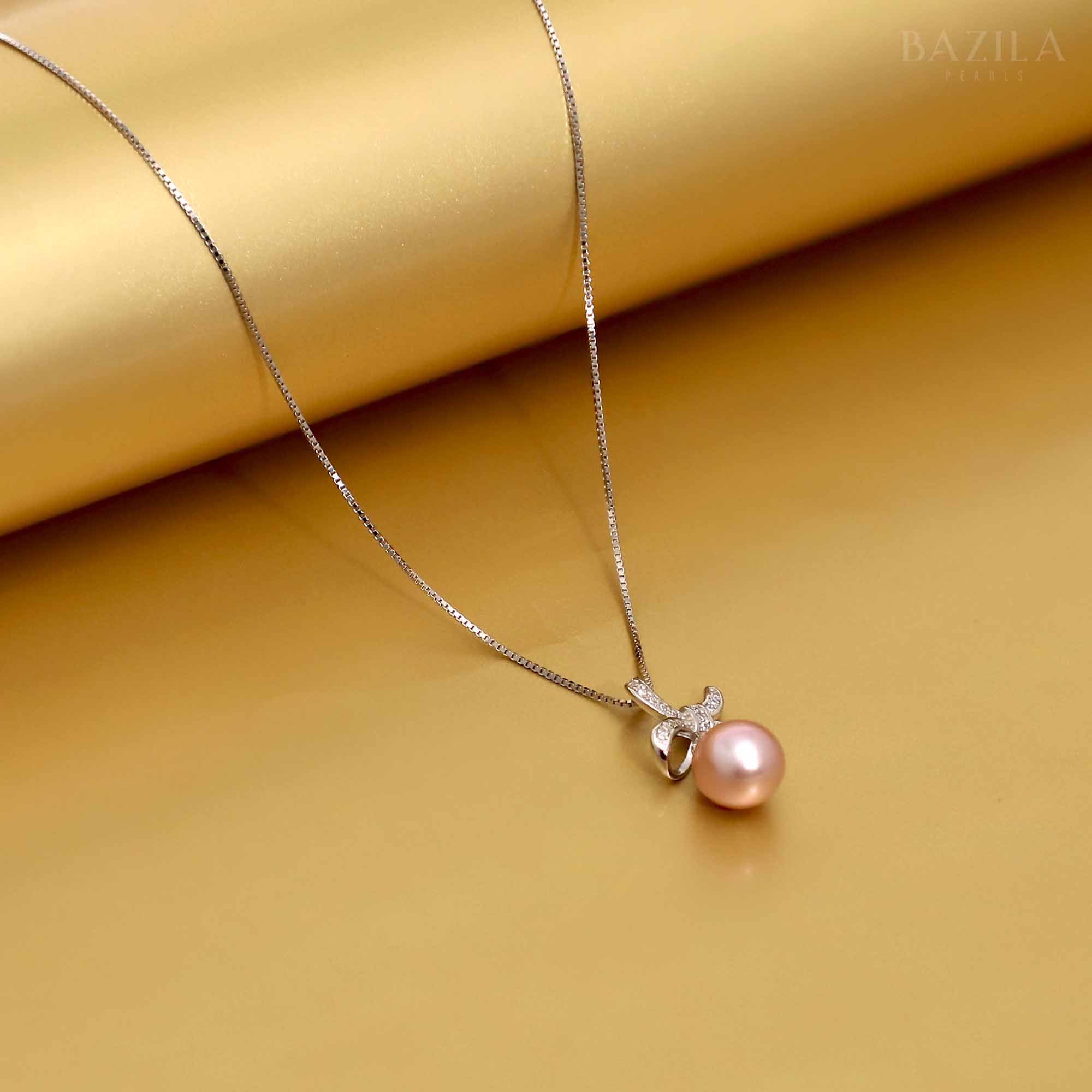 Rose Glow Pink Pearl Pendant on Classic Gold Chain