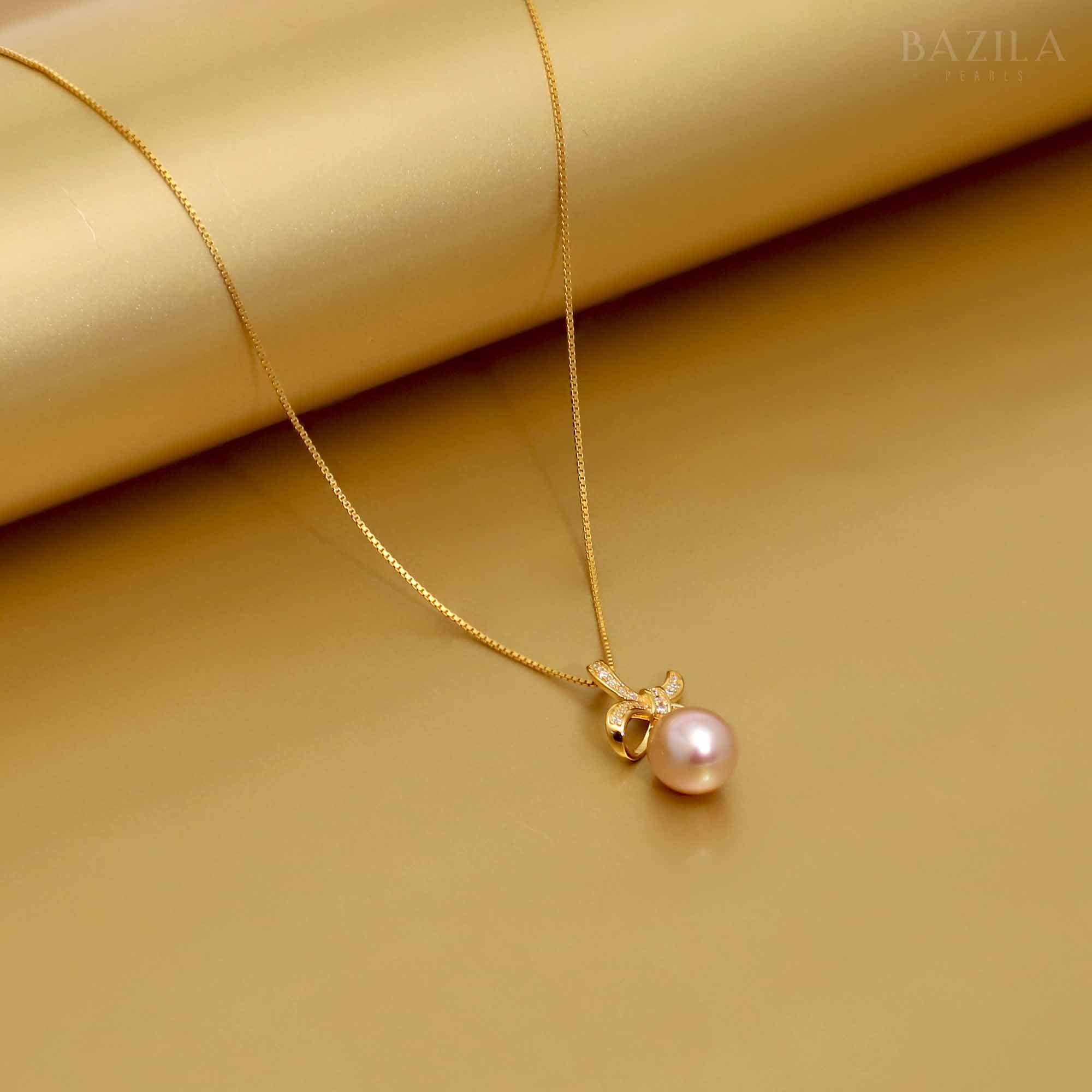 Pink Pearl Pendant on Polished Gold Chain
