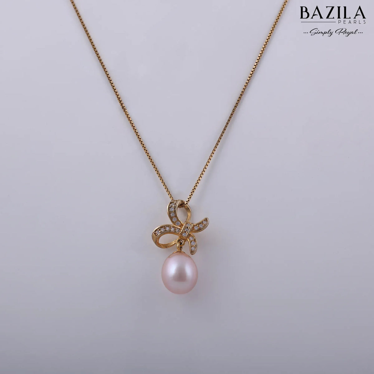 Pink Pearl Pendant on Polished Gold-Finish Chain