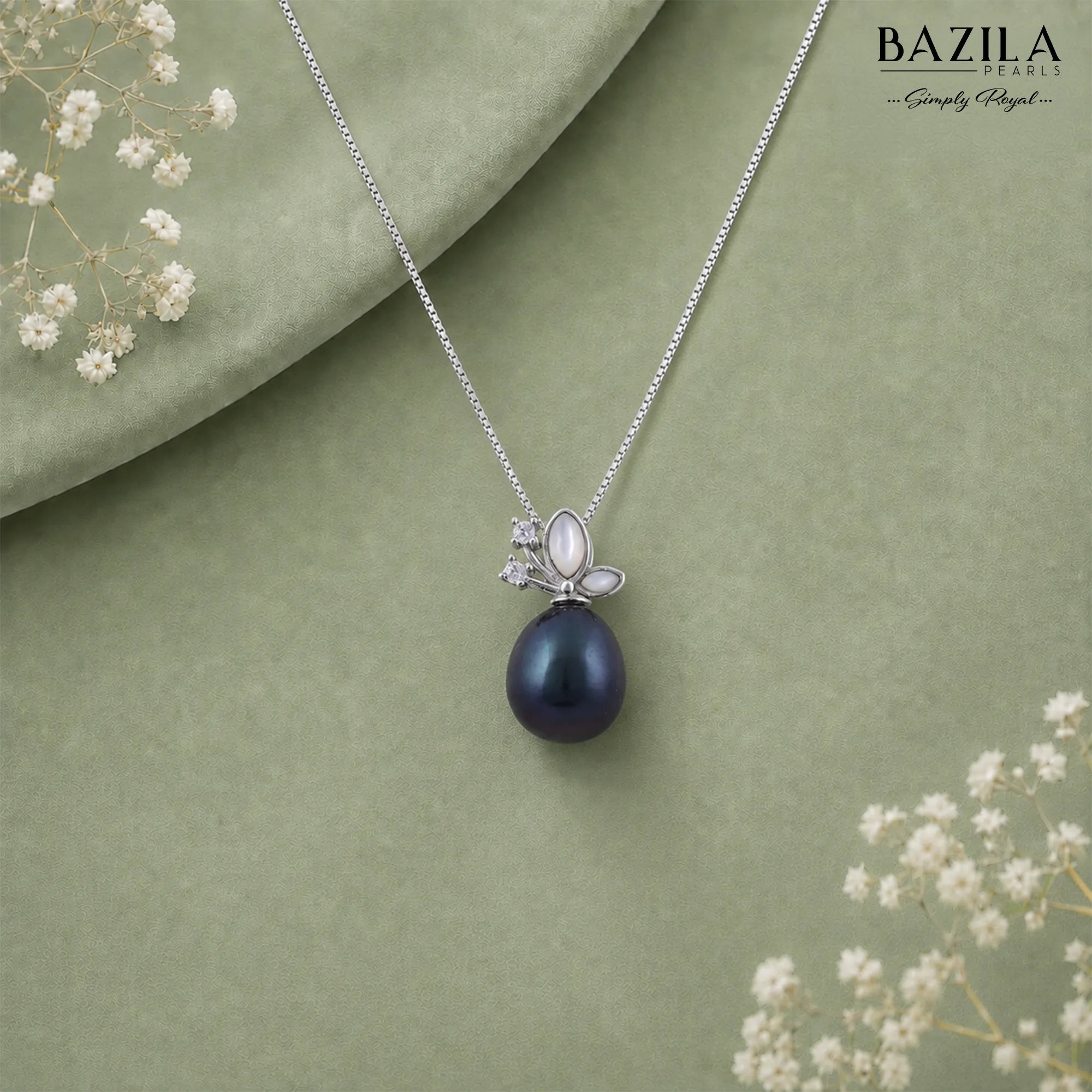 Obsidian Petal Pearl Pendant