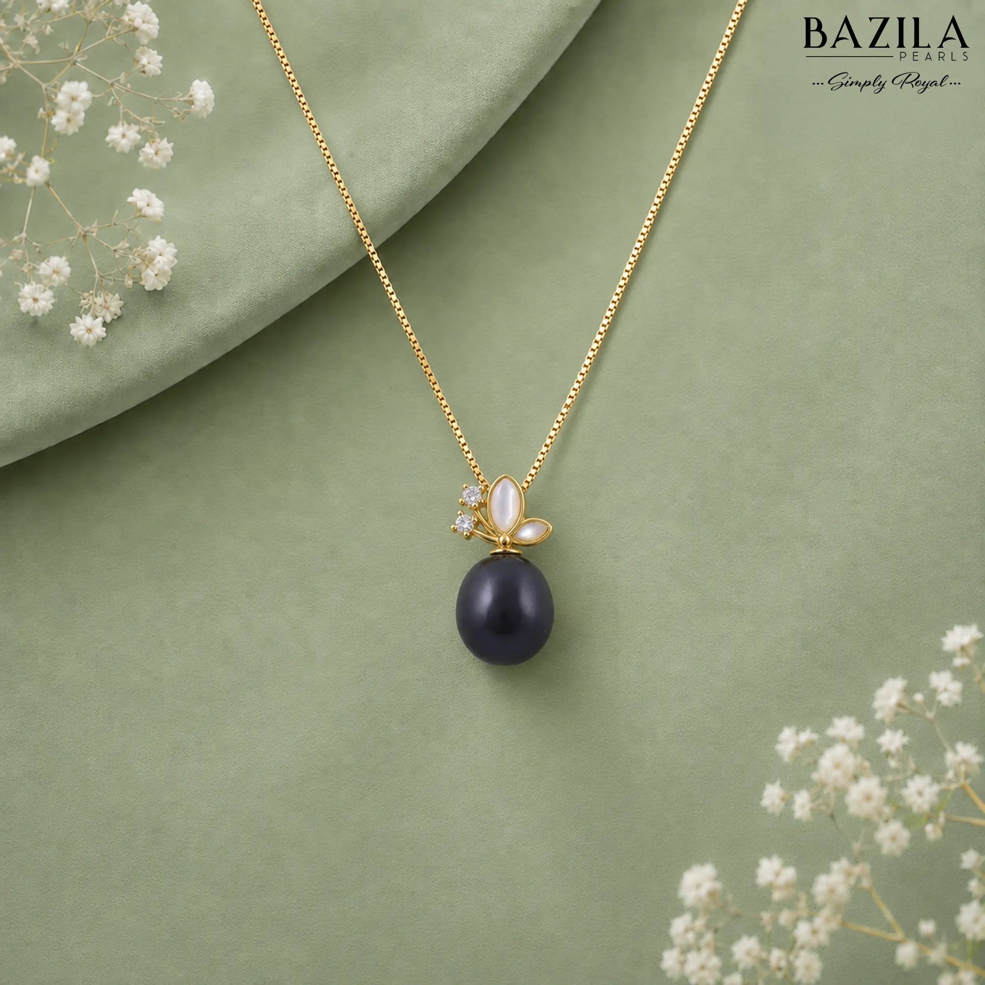 Black Pearl Pendant on Polished Gold-Finish Chain