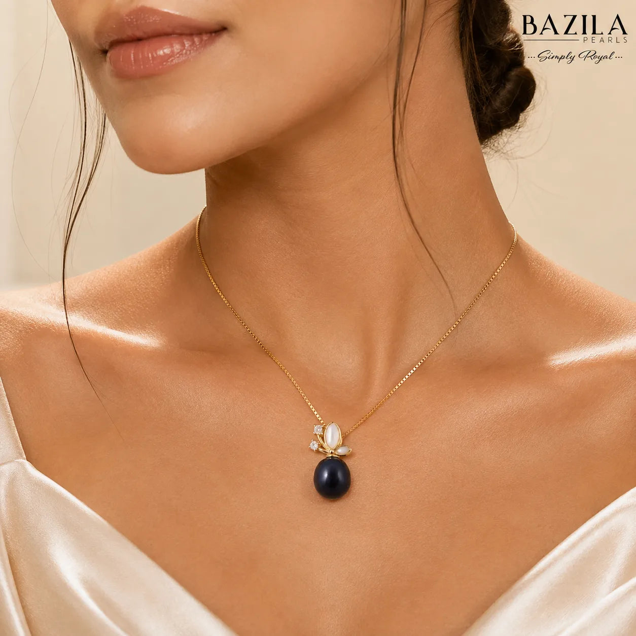Black Pearl Pendant on Polished Gold-Finish Chain