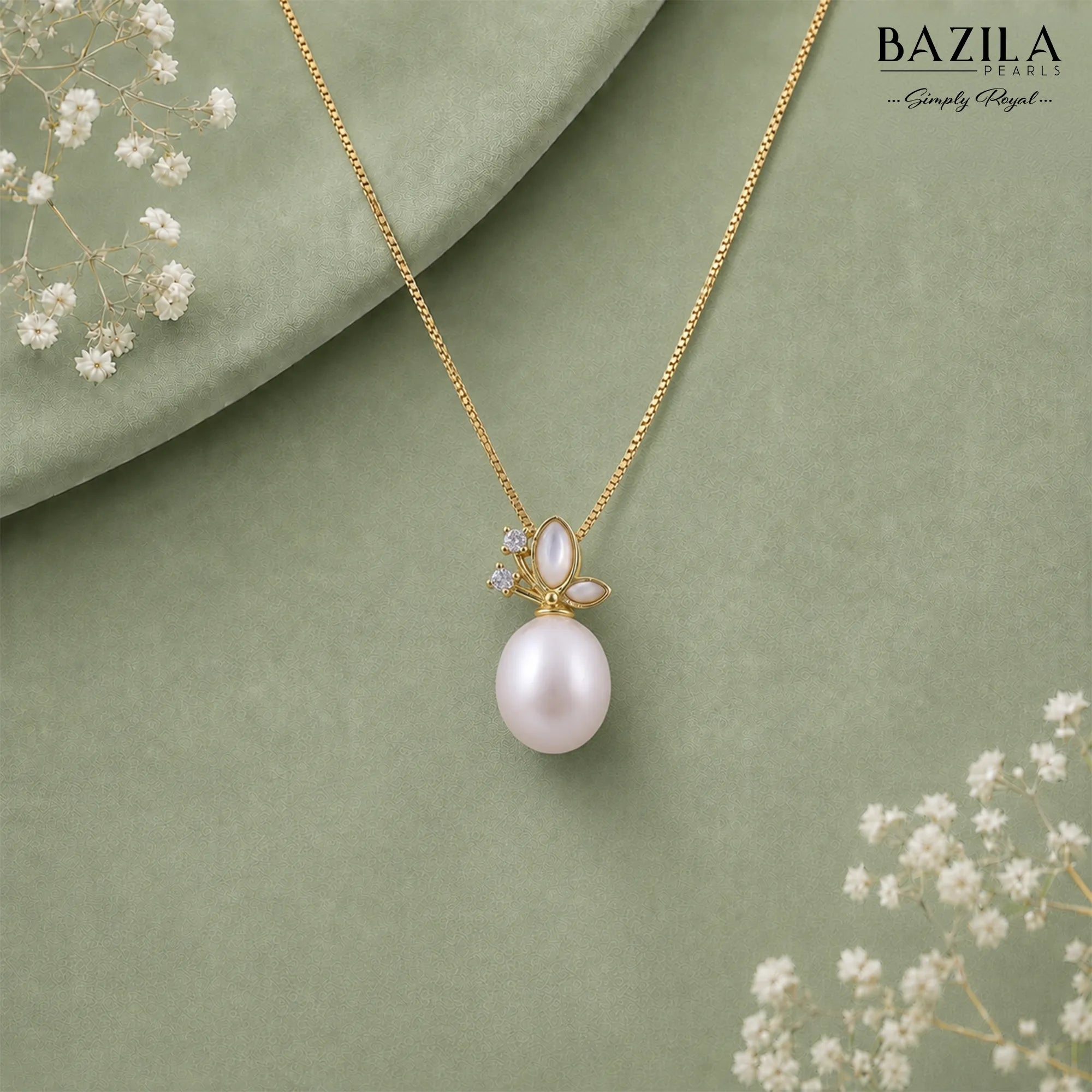 White Pearl Pendant on Classic Gold-Finish Chain