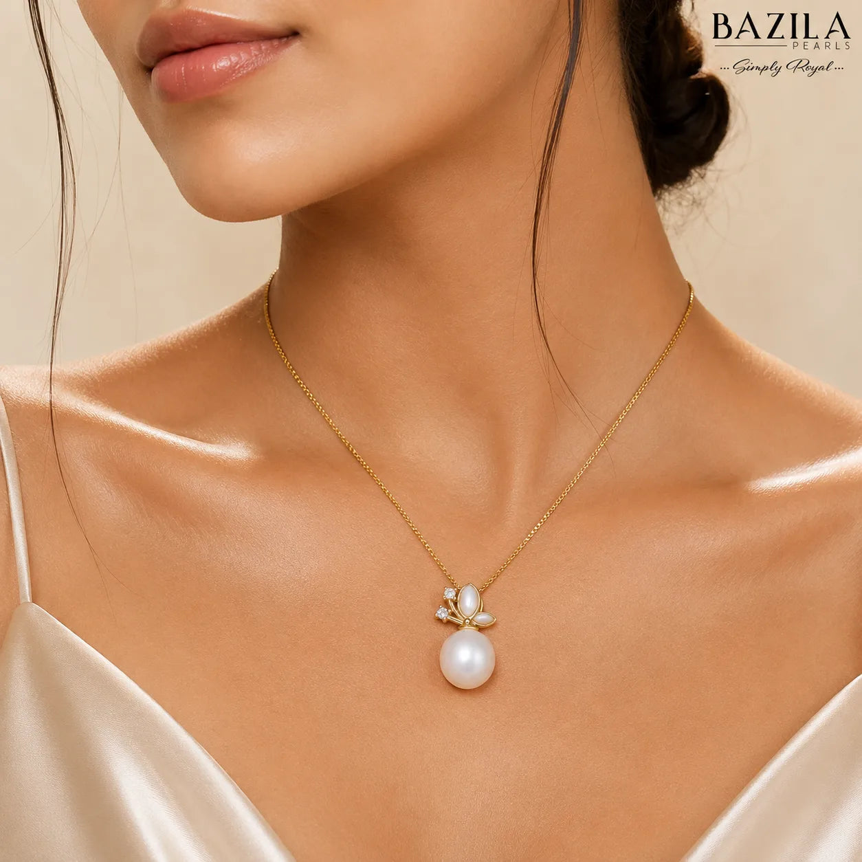White Pearl Pendant on Classic Gold-Finish Chain