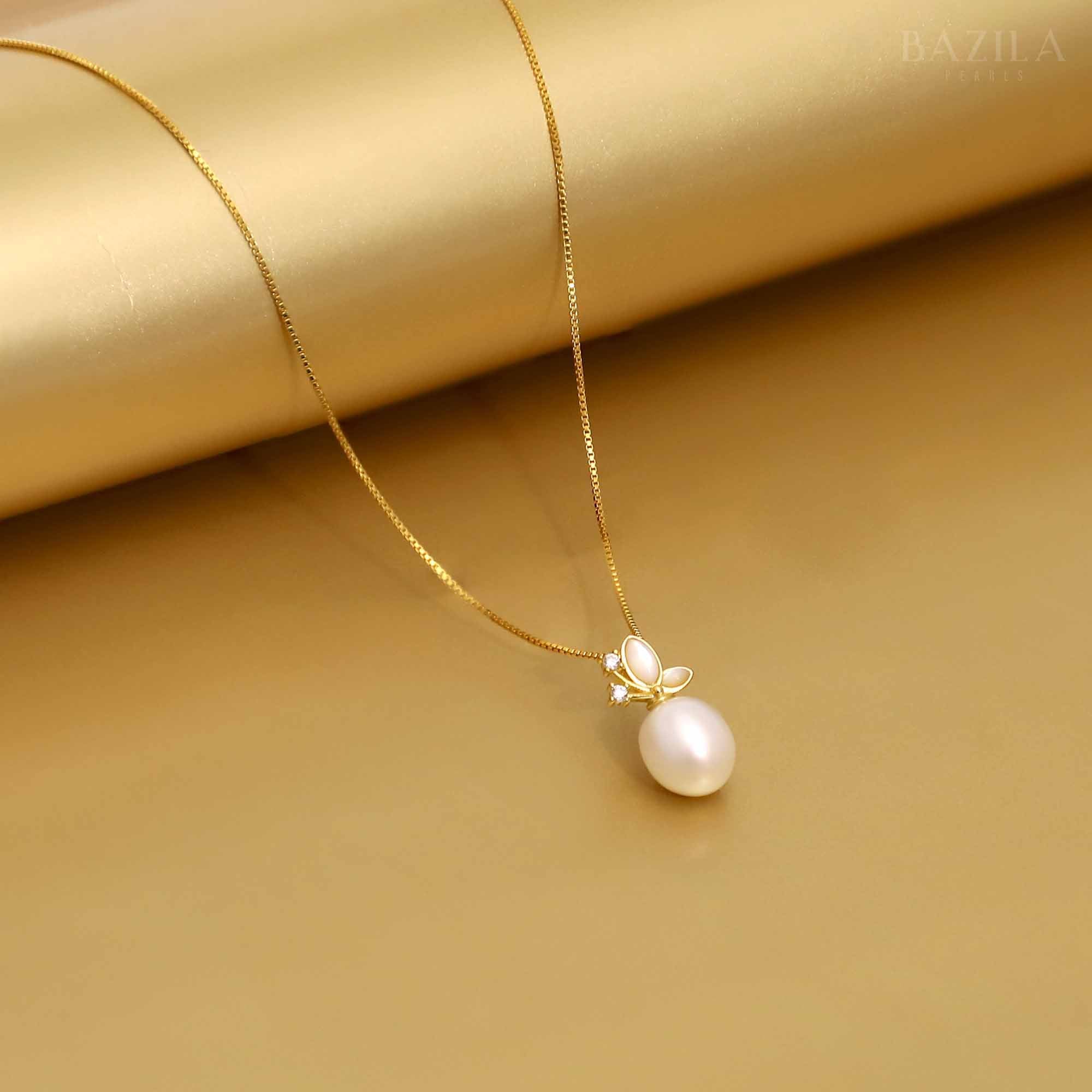 White Pearl Pendant on Classic Gold Chain