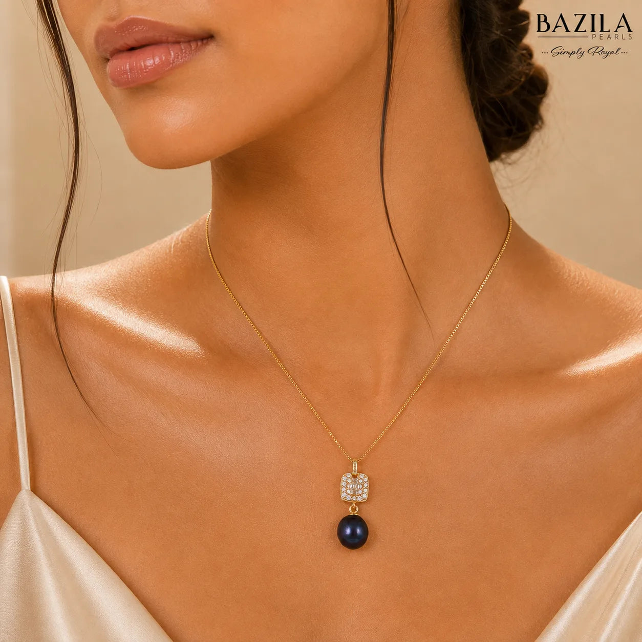Obsidian Glow Pearl & Zircon Pendant