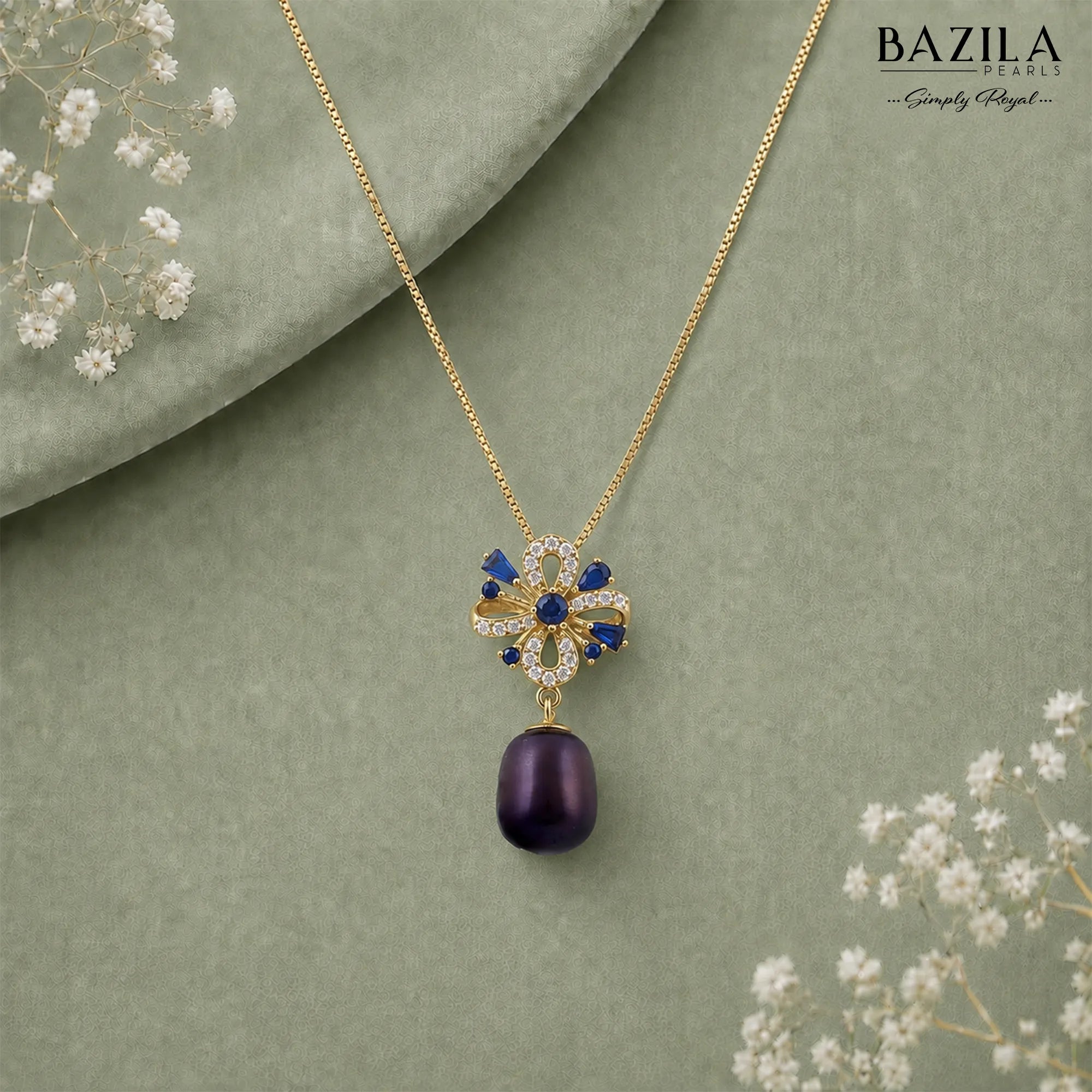 Royal Noir Pearl & Sapphire Pendant