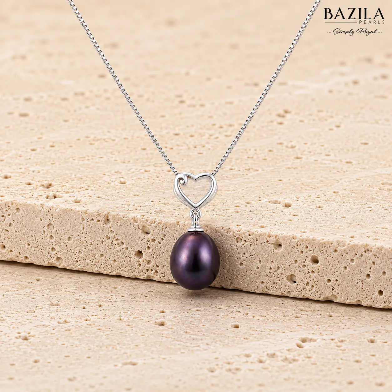 Silver Heart Black Pearl Drop Pendant