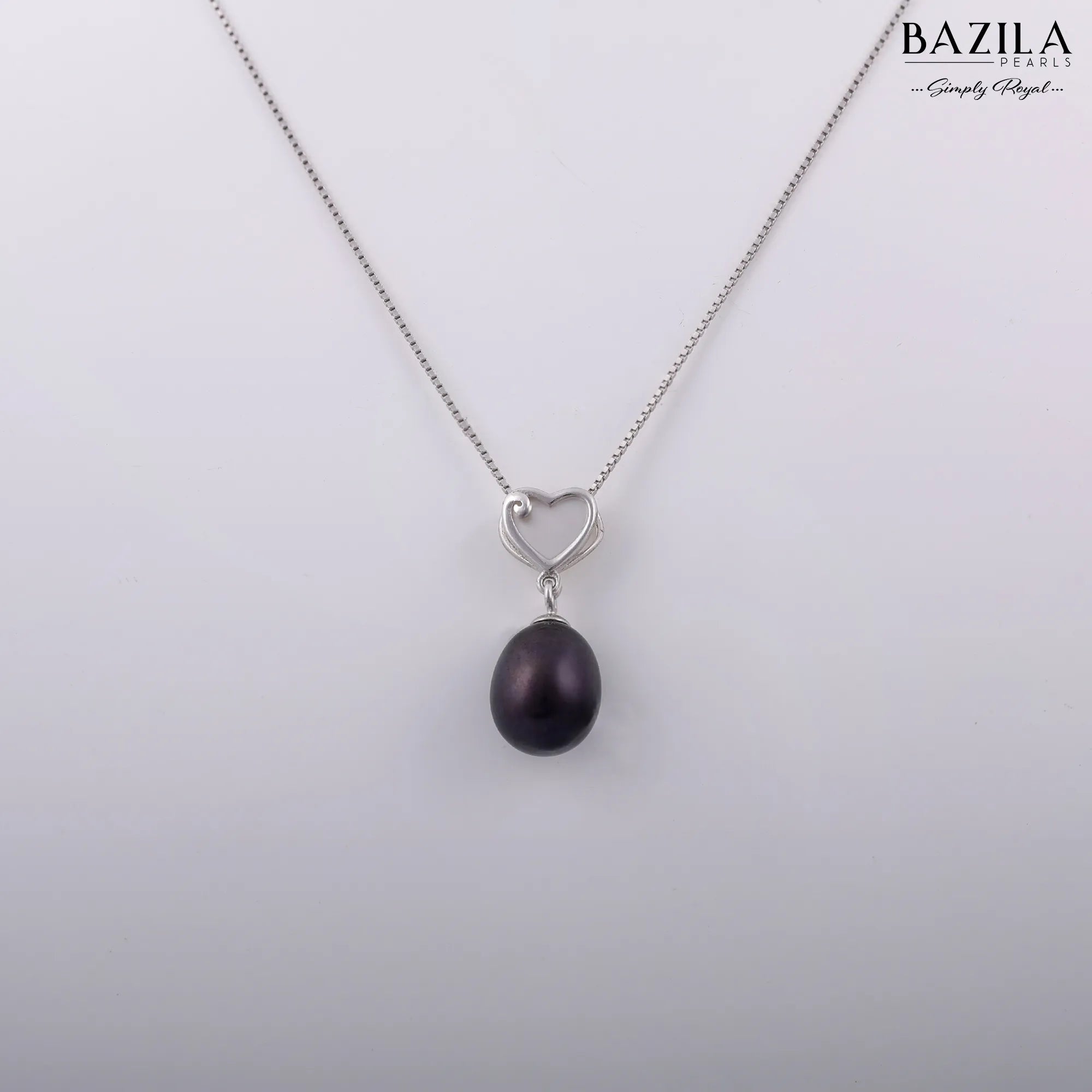 Silver Heart Black Pearl Drop Pendant