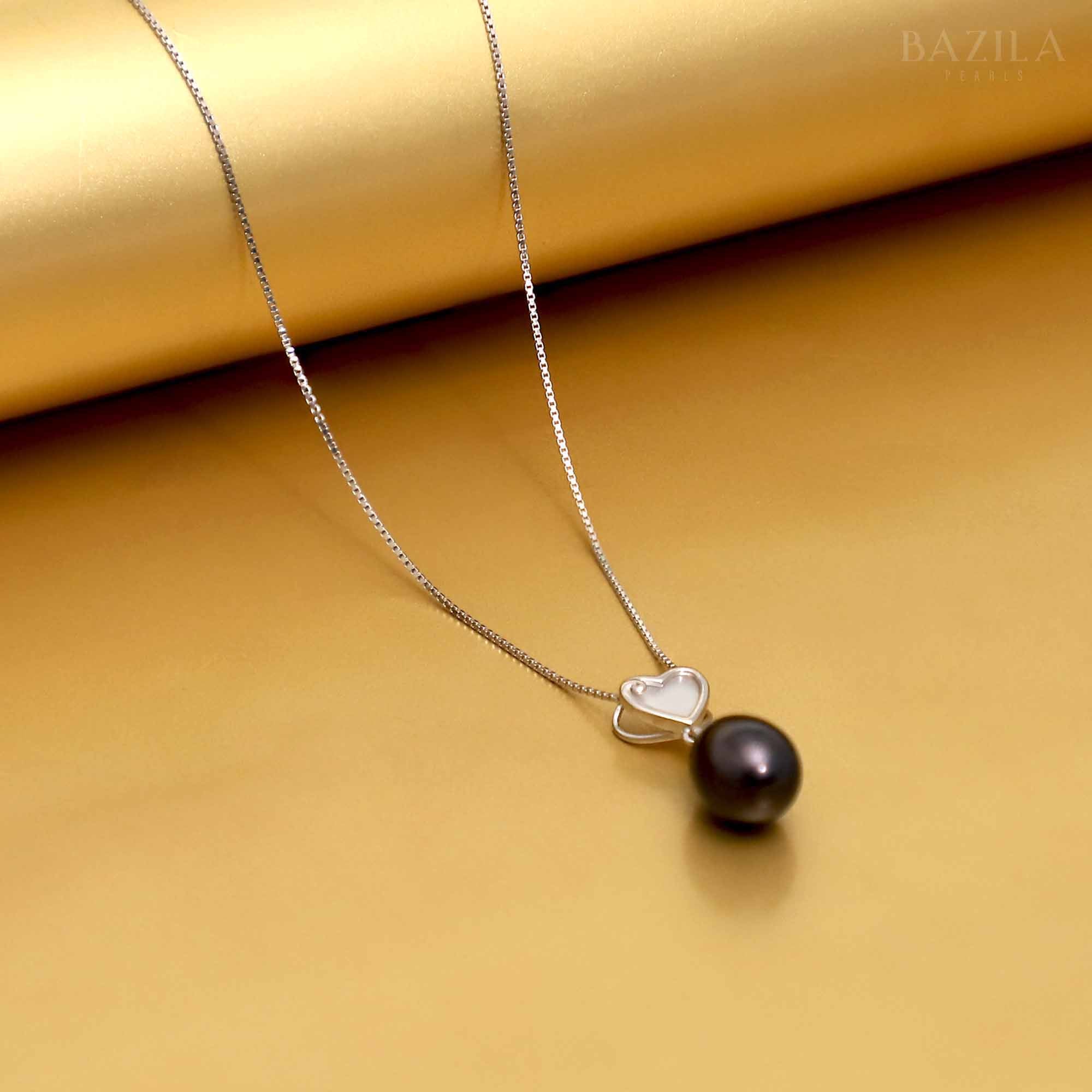 Silver Heart Black Pearl Drop Pendant