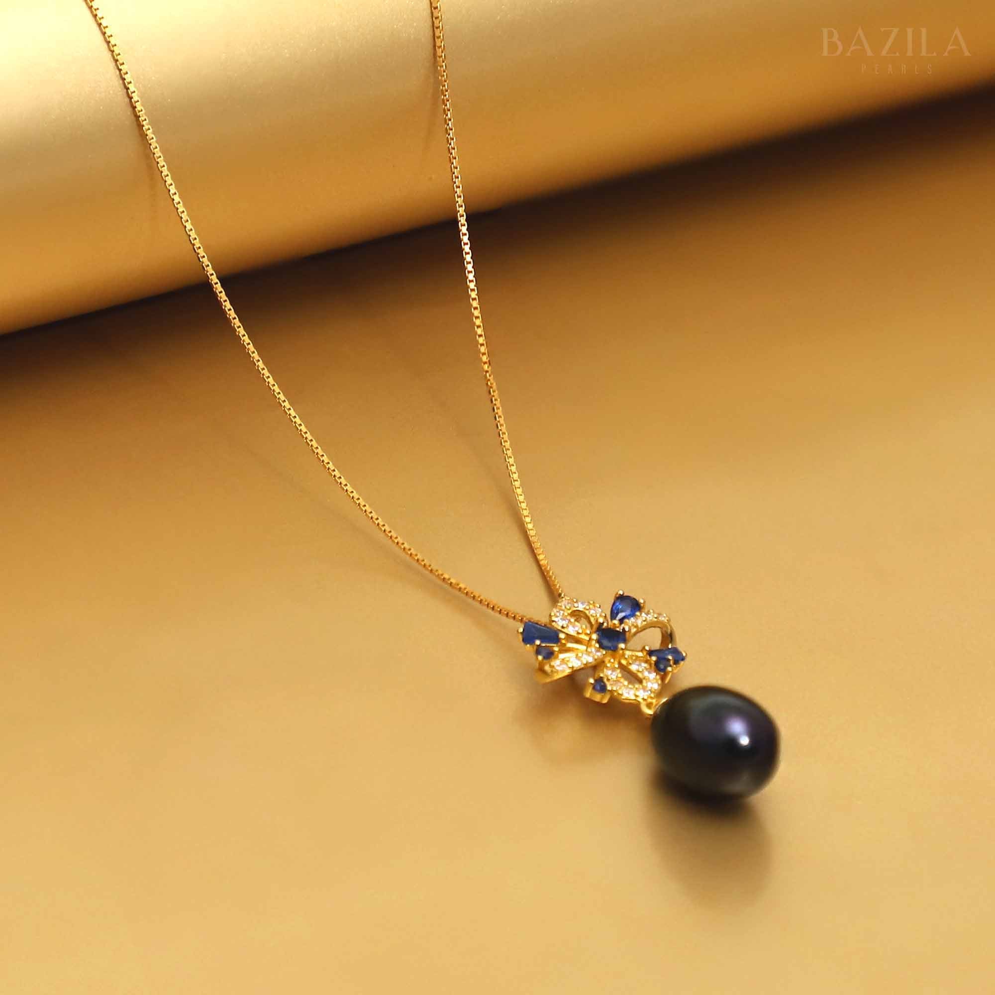 Sapphire Radiance Black Pearl Pendant