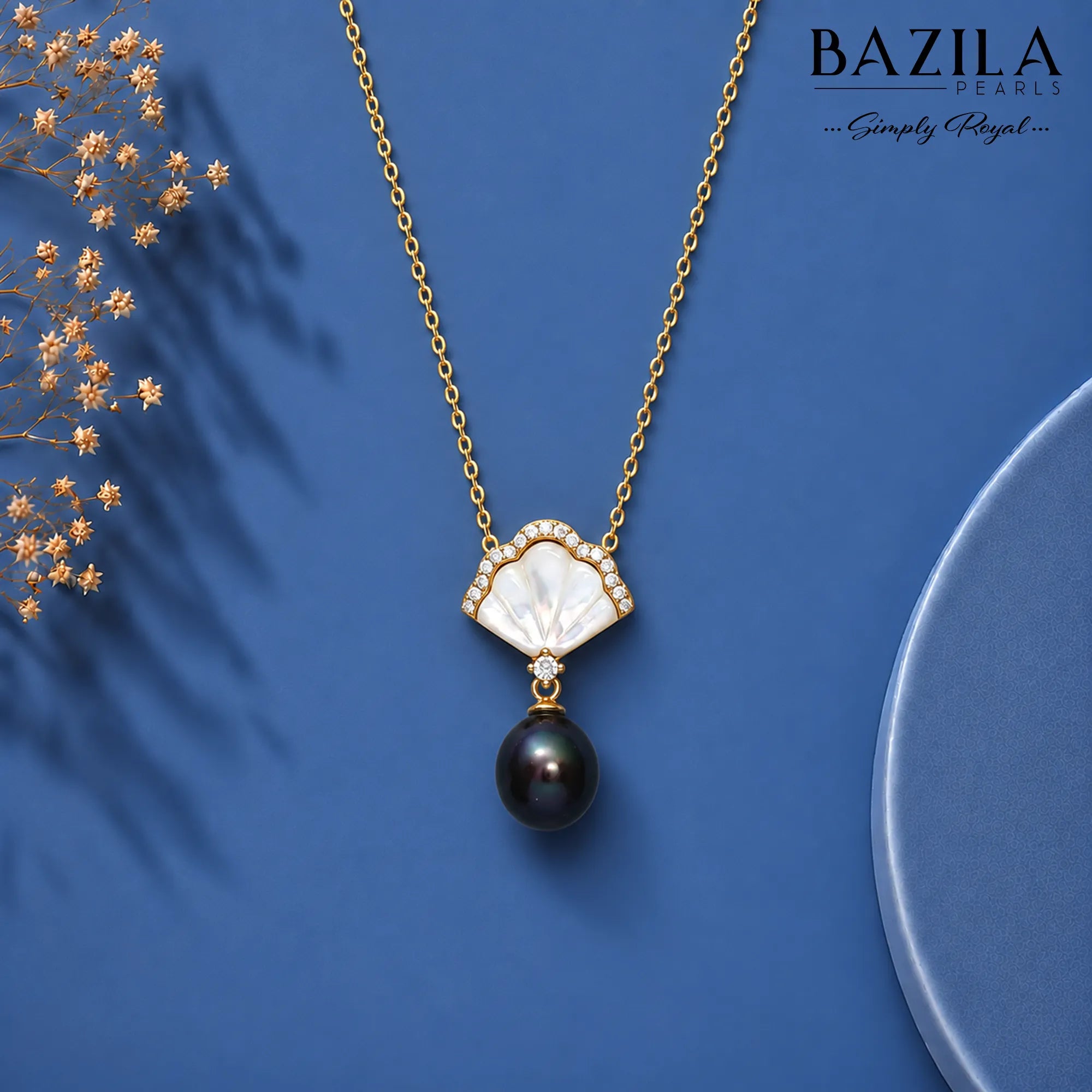 Midnight Glow Black Pearl Necklace and Mother Of pearl