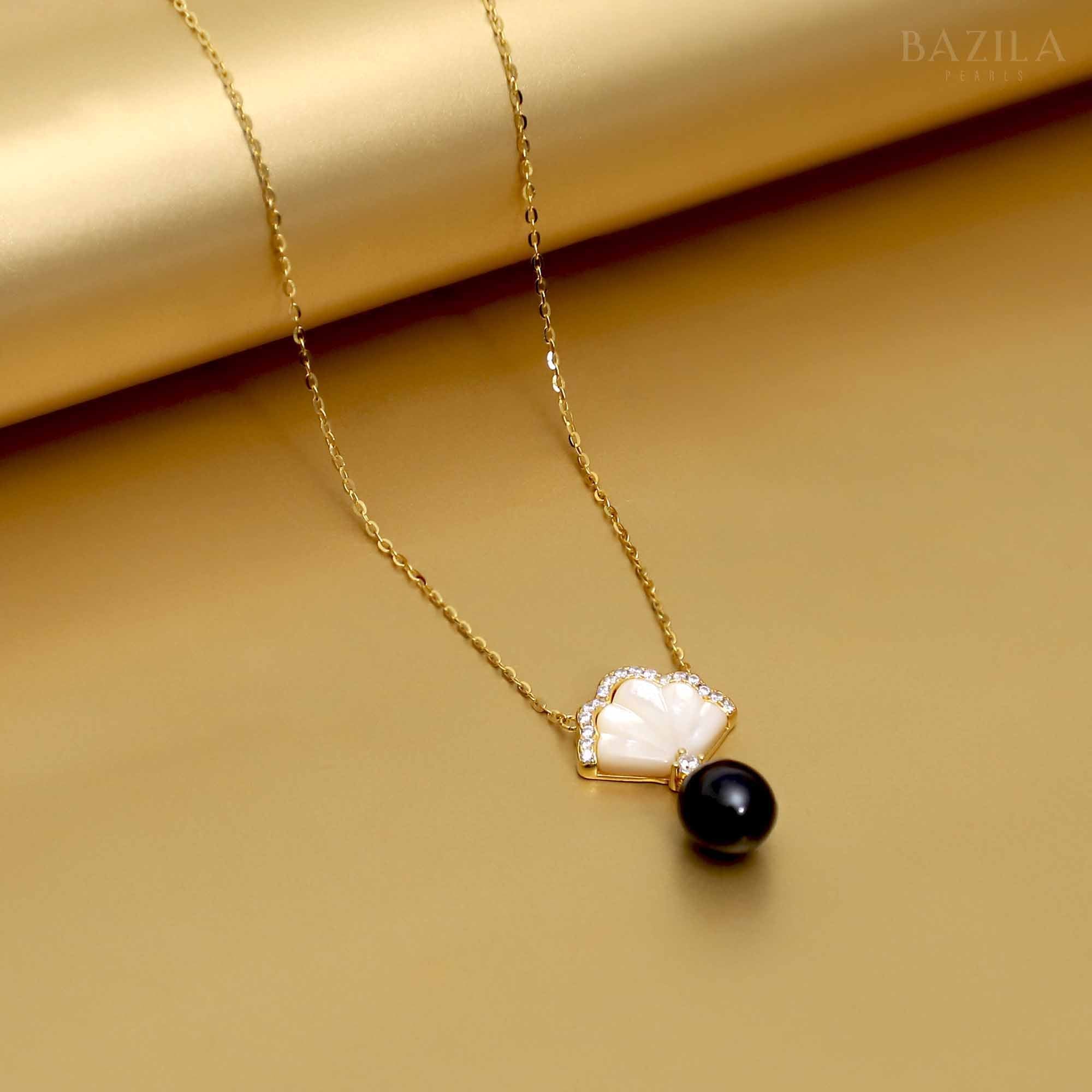 Midnight Glow Black Pearl Necklace and Mother Of pearl
