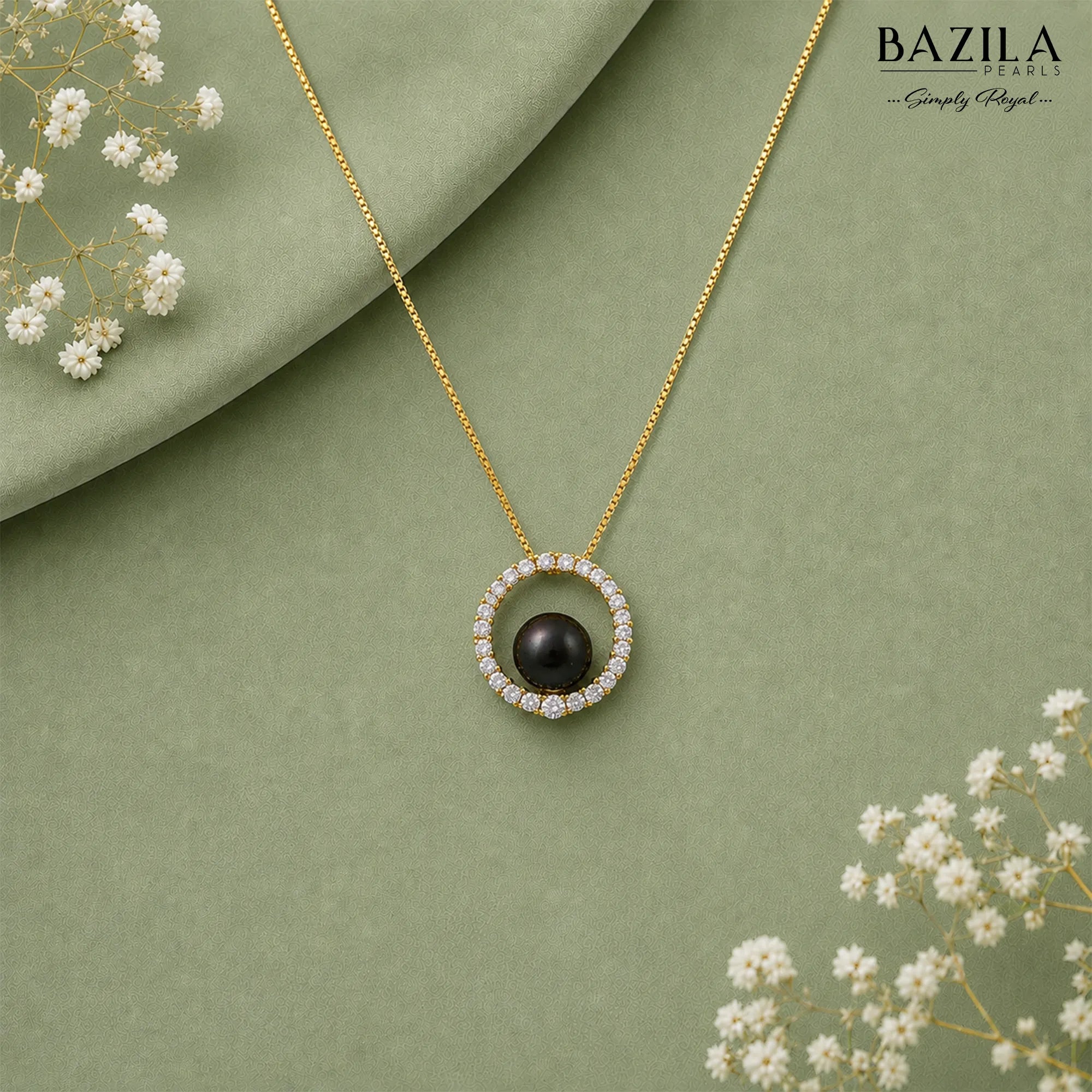 Black Pearl Pendant on Radiant Gold-Finish Chain