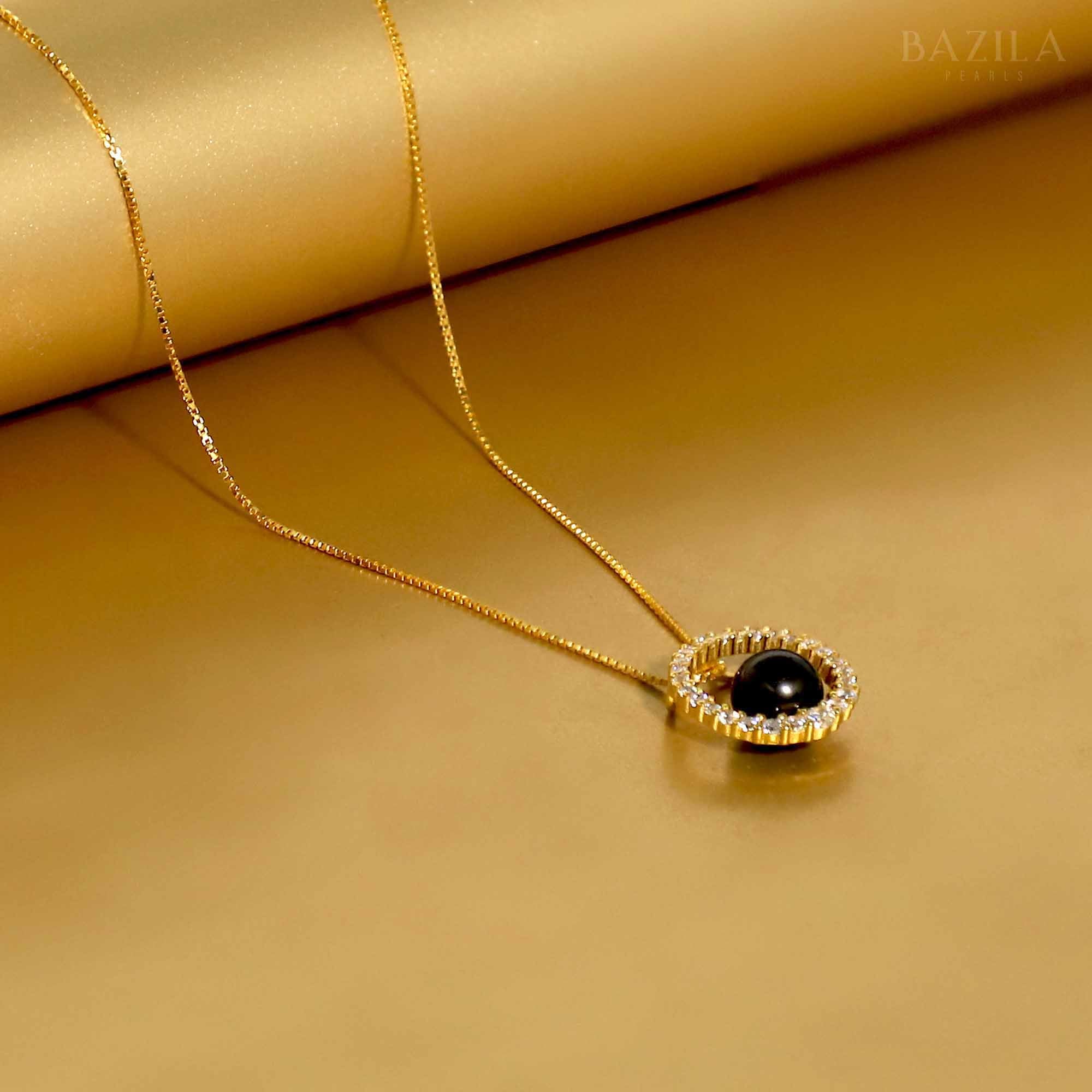 Black Pearl Pendant on Radiant Gold Chain