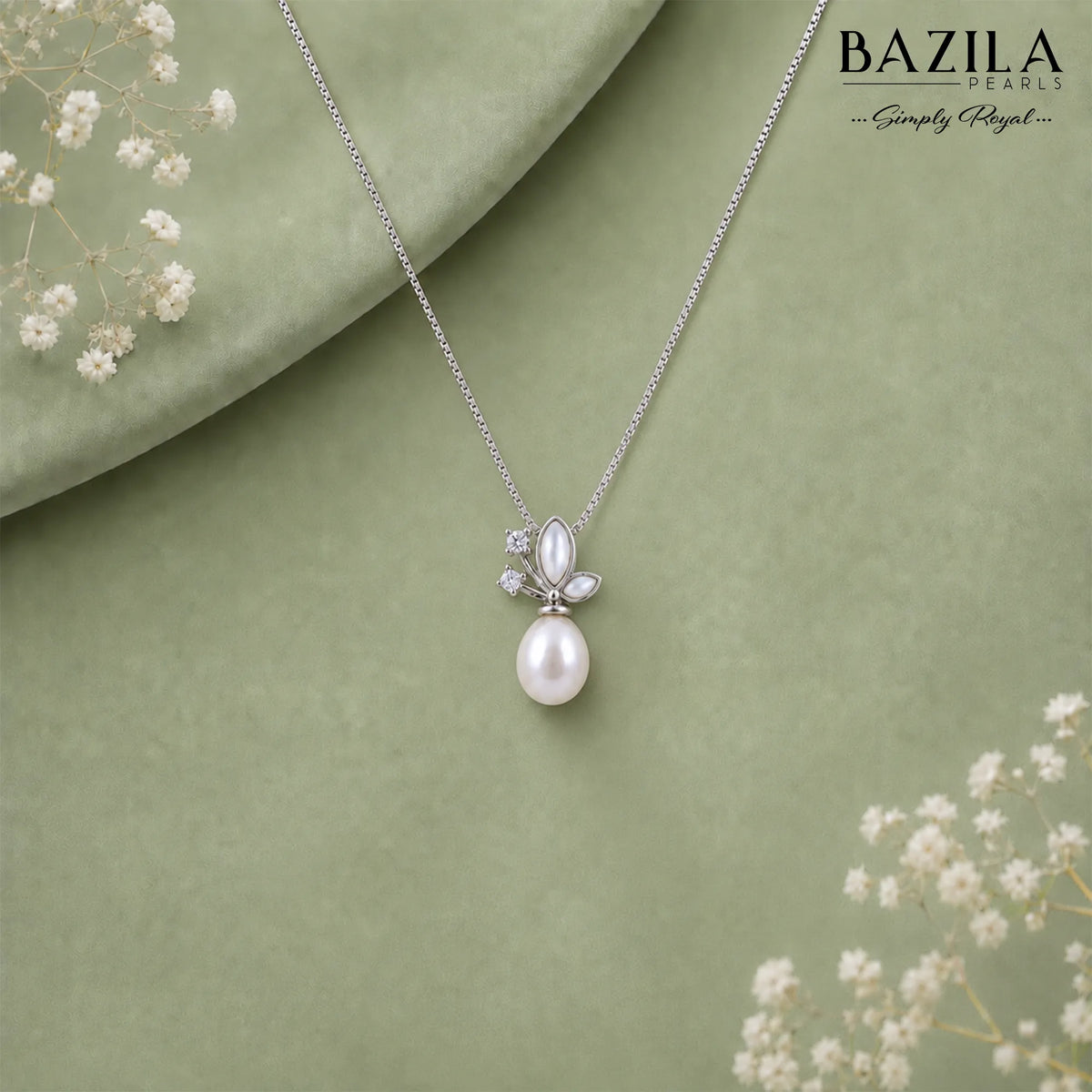Lustrous White Pearl on Polished Silver Chain